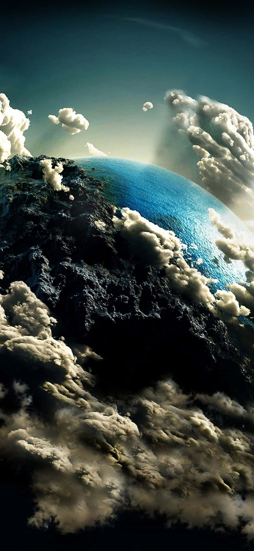 1080x2340 4K Pământ în nori artă digitală Fundal