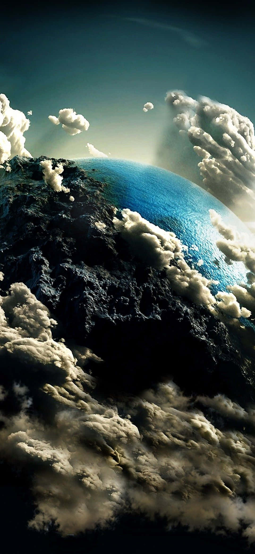 1080x2340 4K Pământ în nori artă digitală Fundal