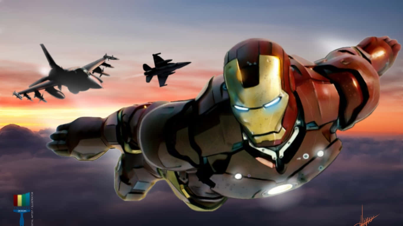 1366x768 Fundal cu Avioane Jumbo și Iron Man Fundal