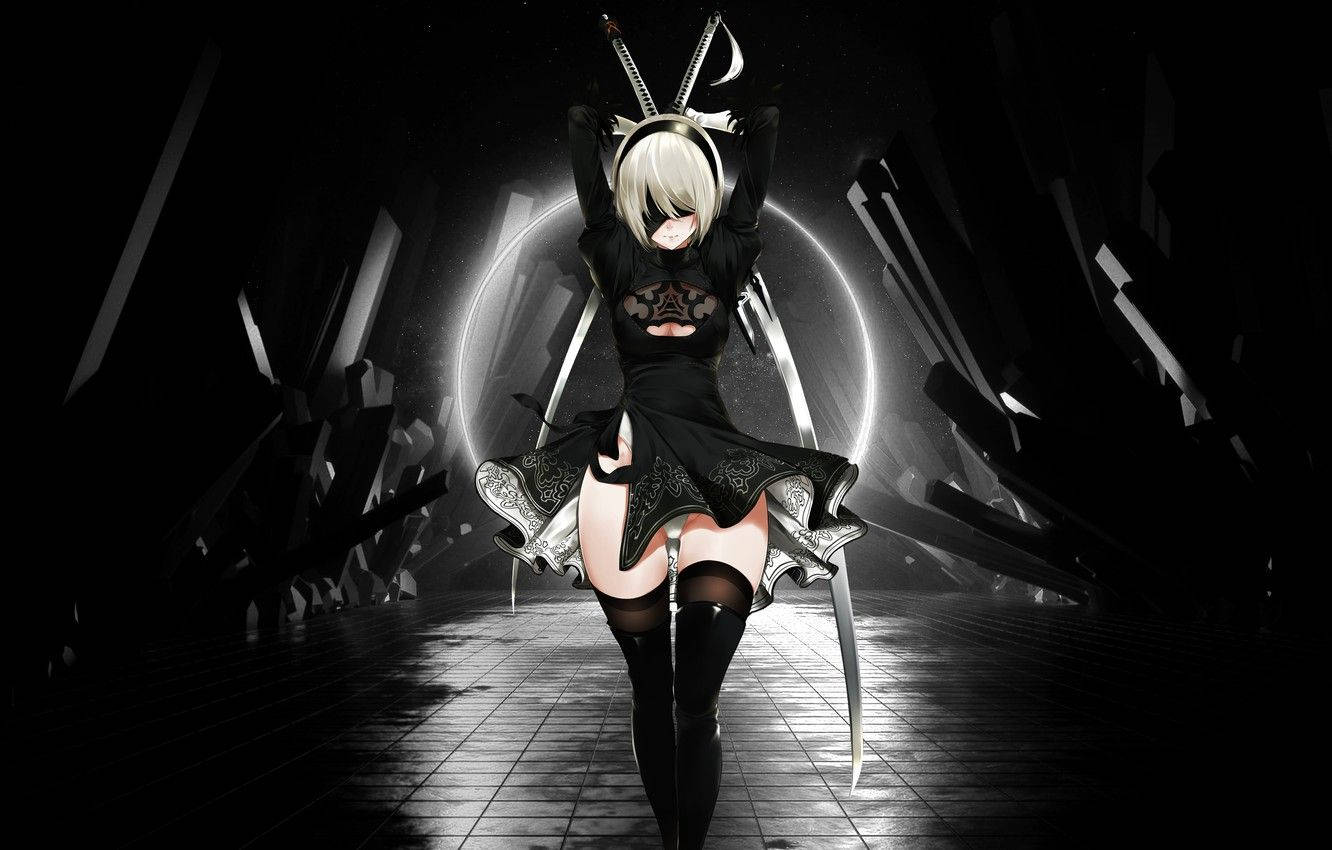 2B Neagră Anime Fundal