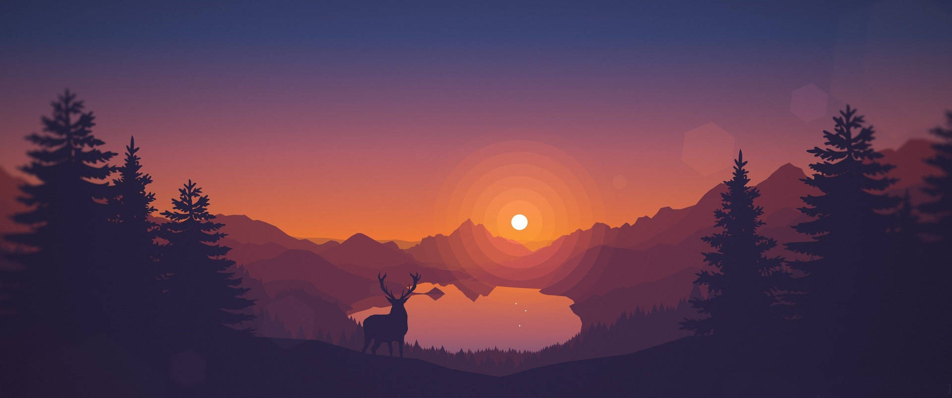 3440x1440 Apus de soare minimalist în vale Fundal