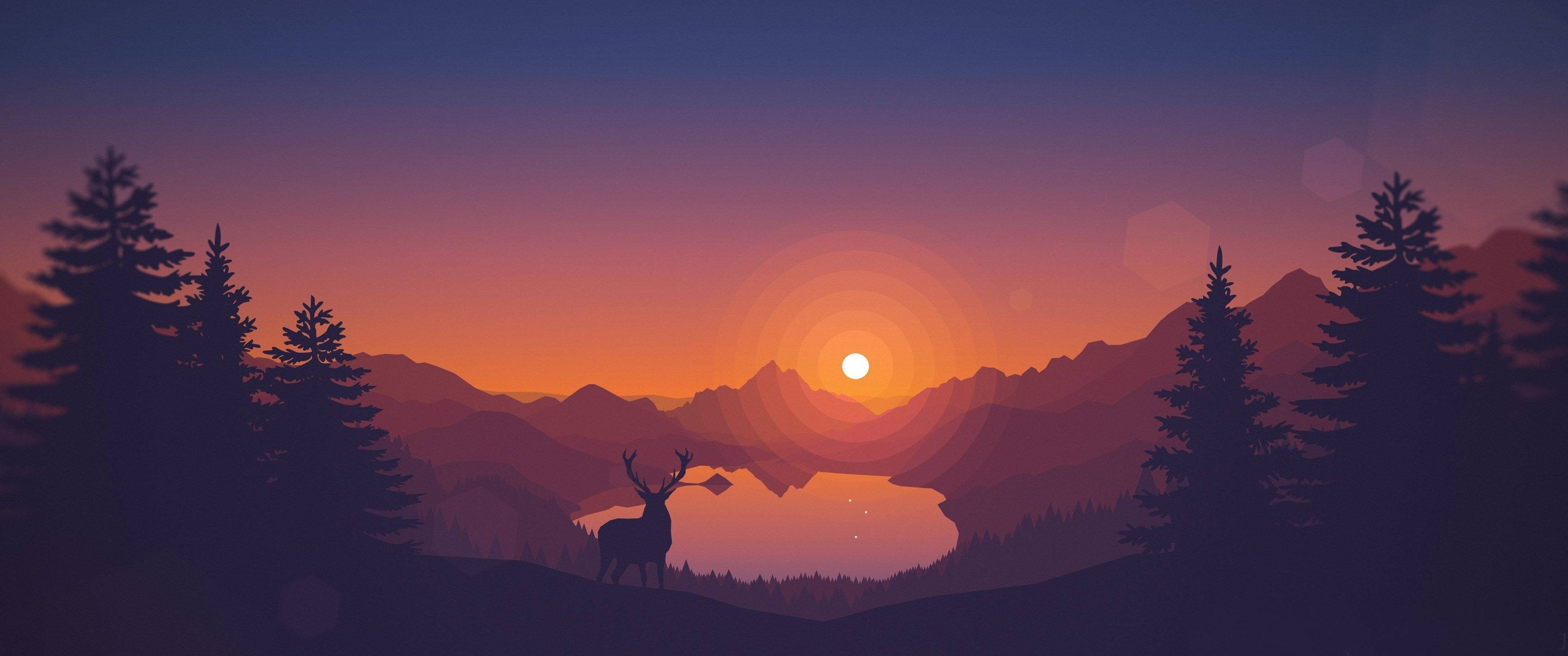 3440x1440 Apus de soare minimalist în vale Fundal