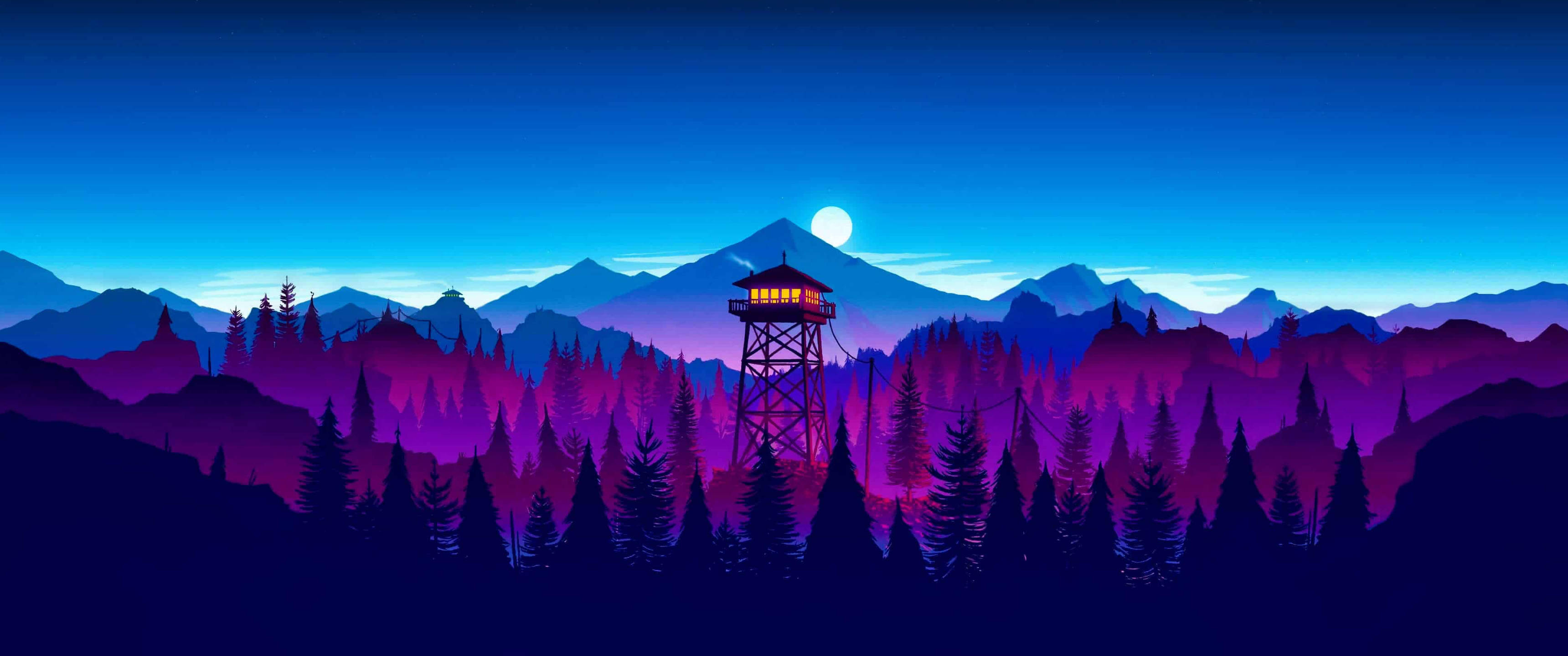 3440x1440 Turn de observație minimalist în sălbăticie Fundal