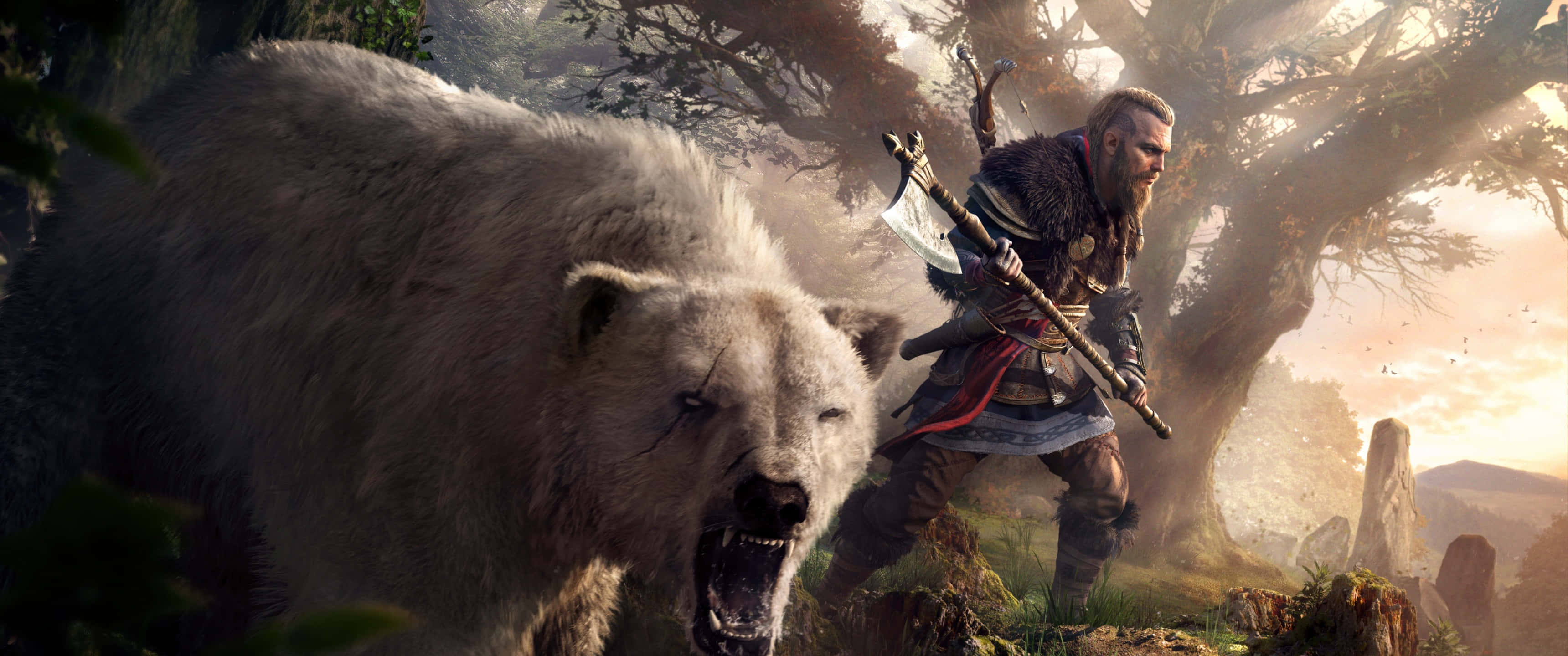 3440x1440p Assassin's Creed Odyssey Fundal cu Războinic și Urs Polar Fundal