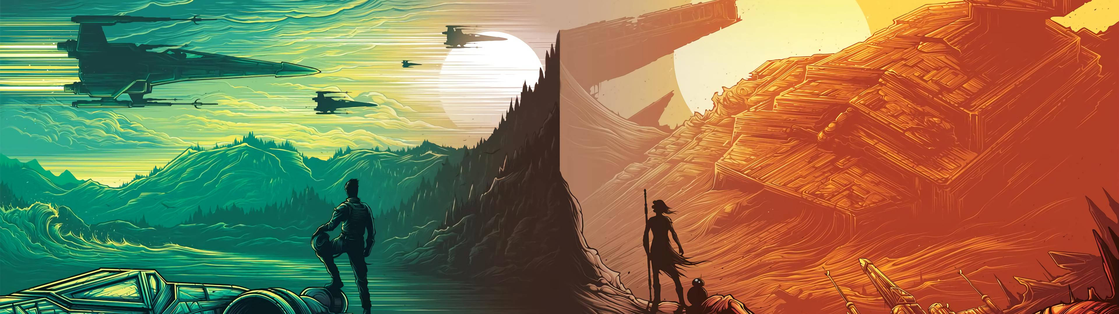 3840x1080 HD Artă Star Wars pentru două monitoare Fundal