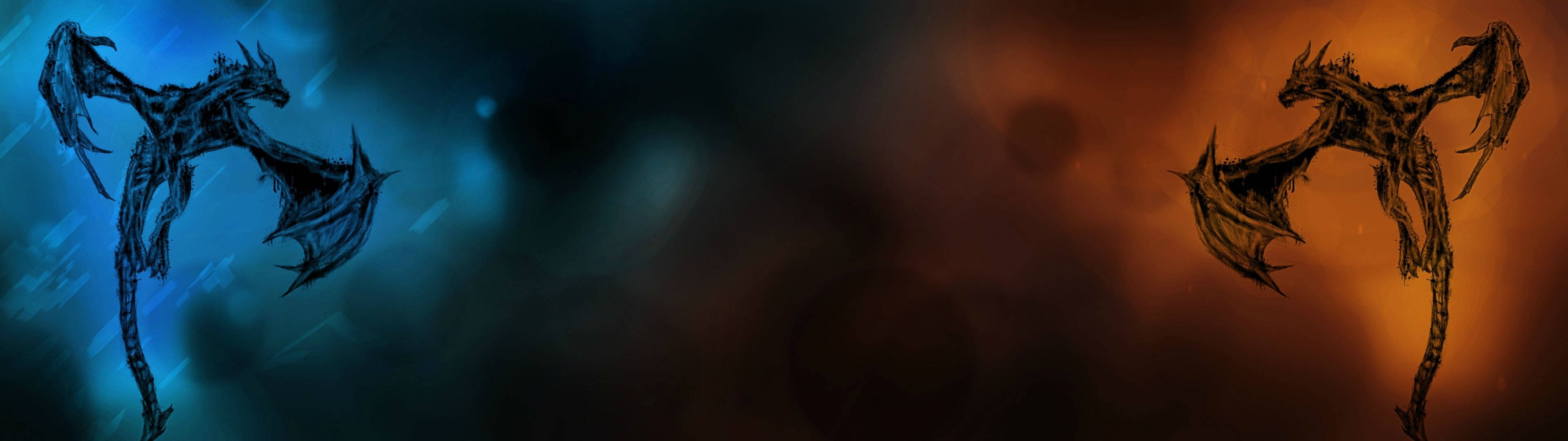 3840x1080 HD Dragoni pentru Monitor Dual Fundal