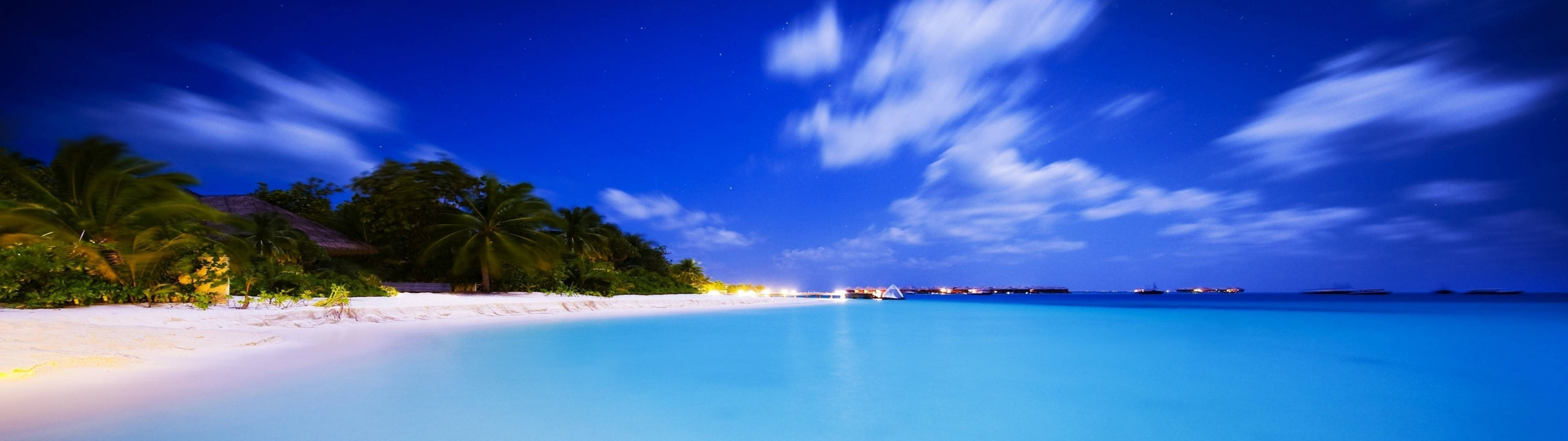 3840x1080 HD Plajă pentru Două Monitoare Fundal