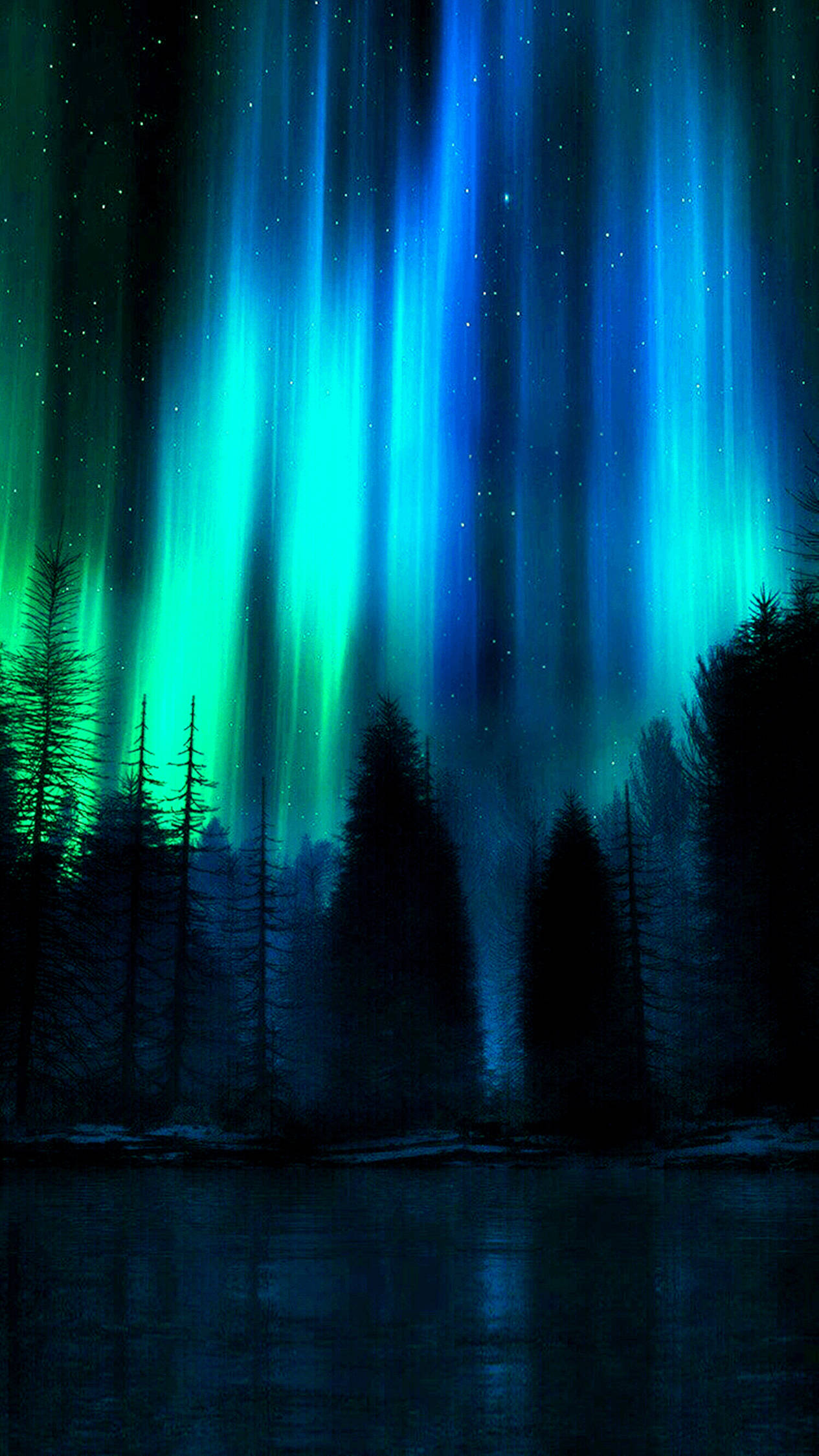 4K Android Northern Lights întunecate Fundal