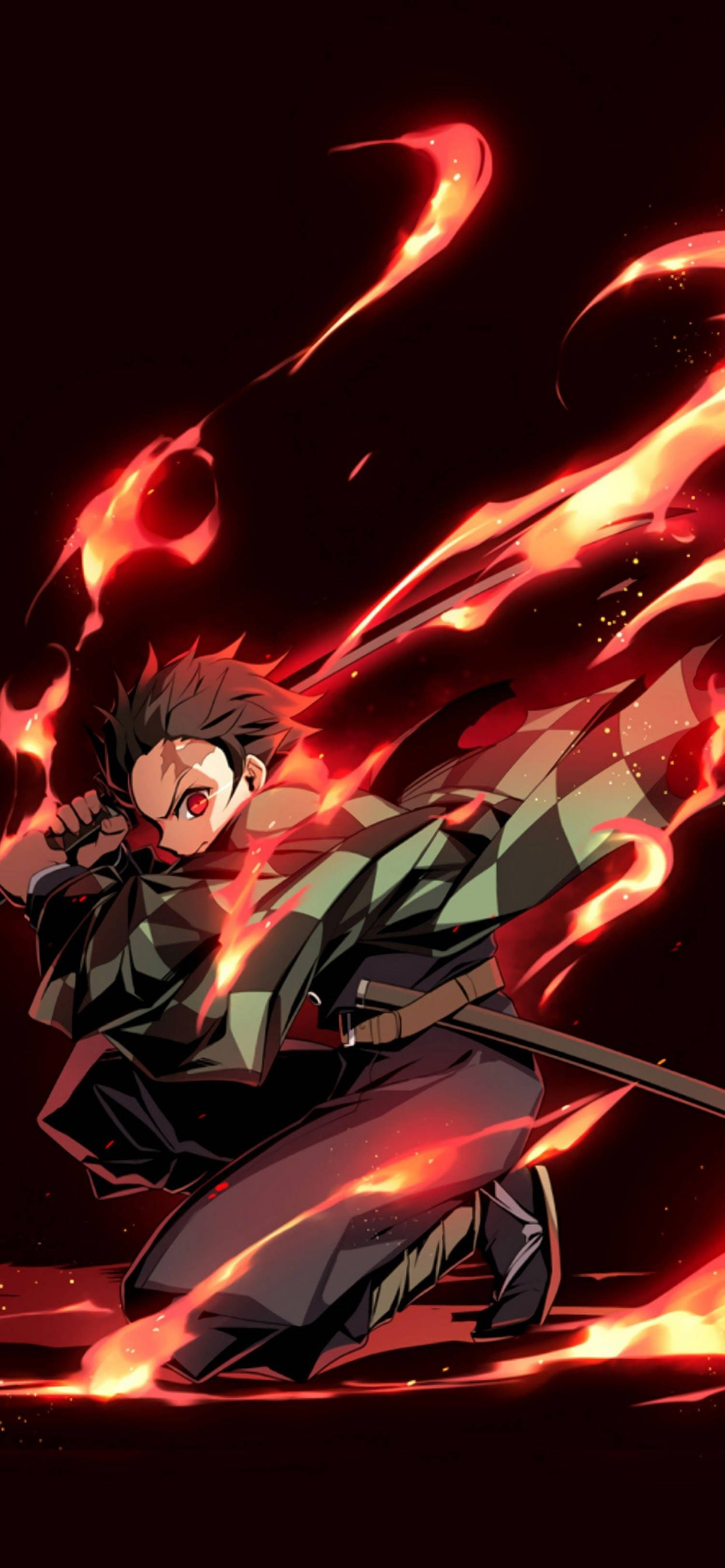 4K Anime iPhone Demon Slayer Dansul Zeului Focului Fundal