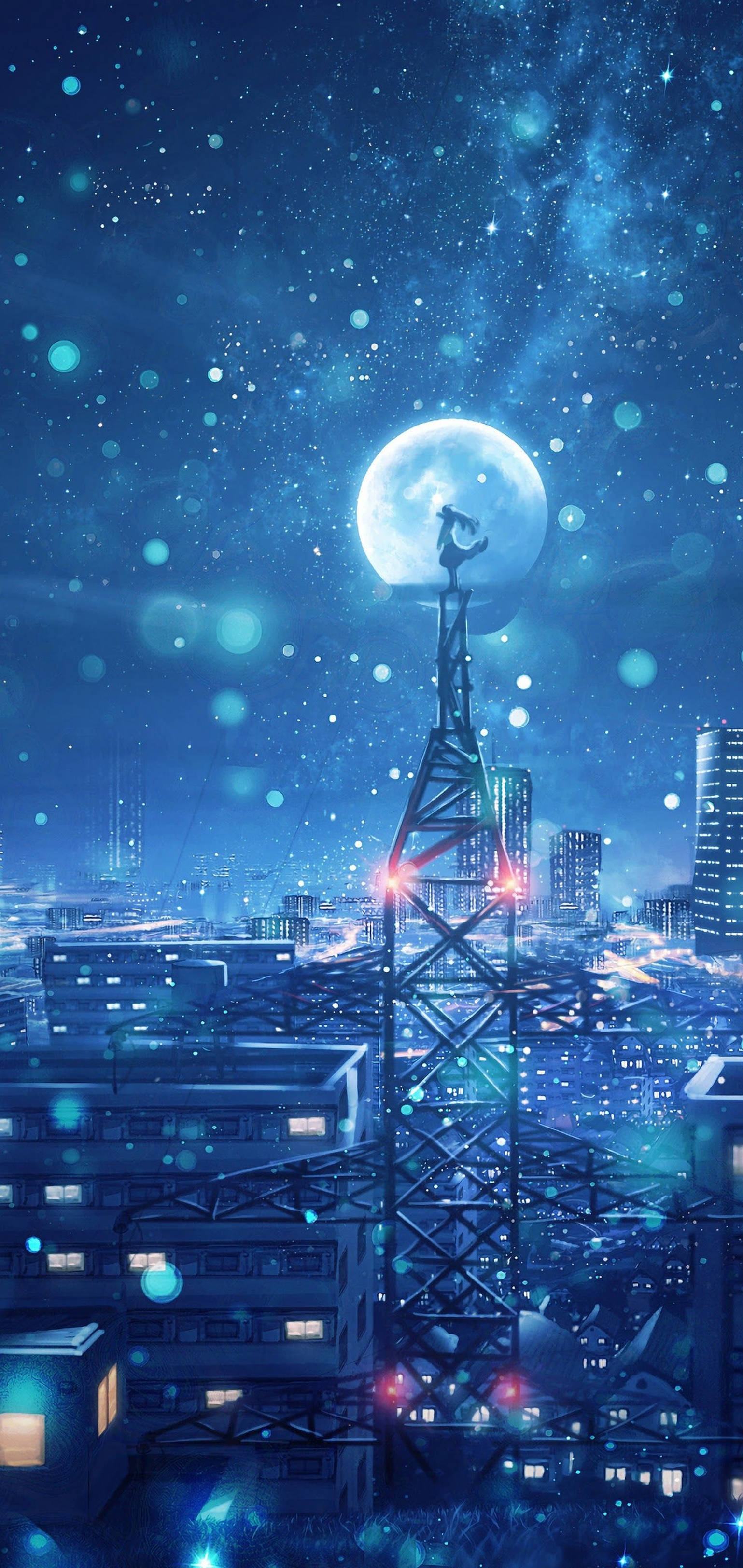 4K Anime iPhone Noapte Magică cu Lună Fundal
