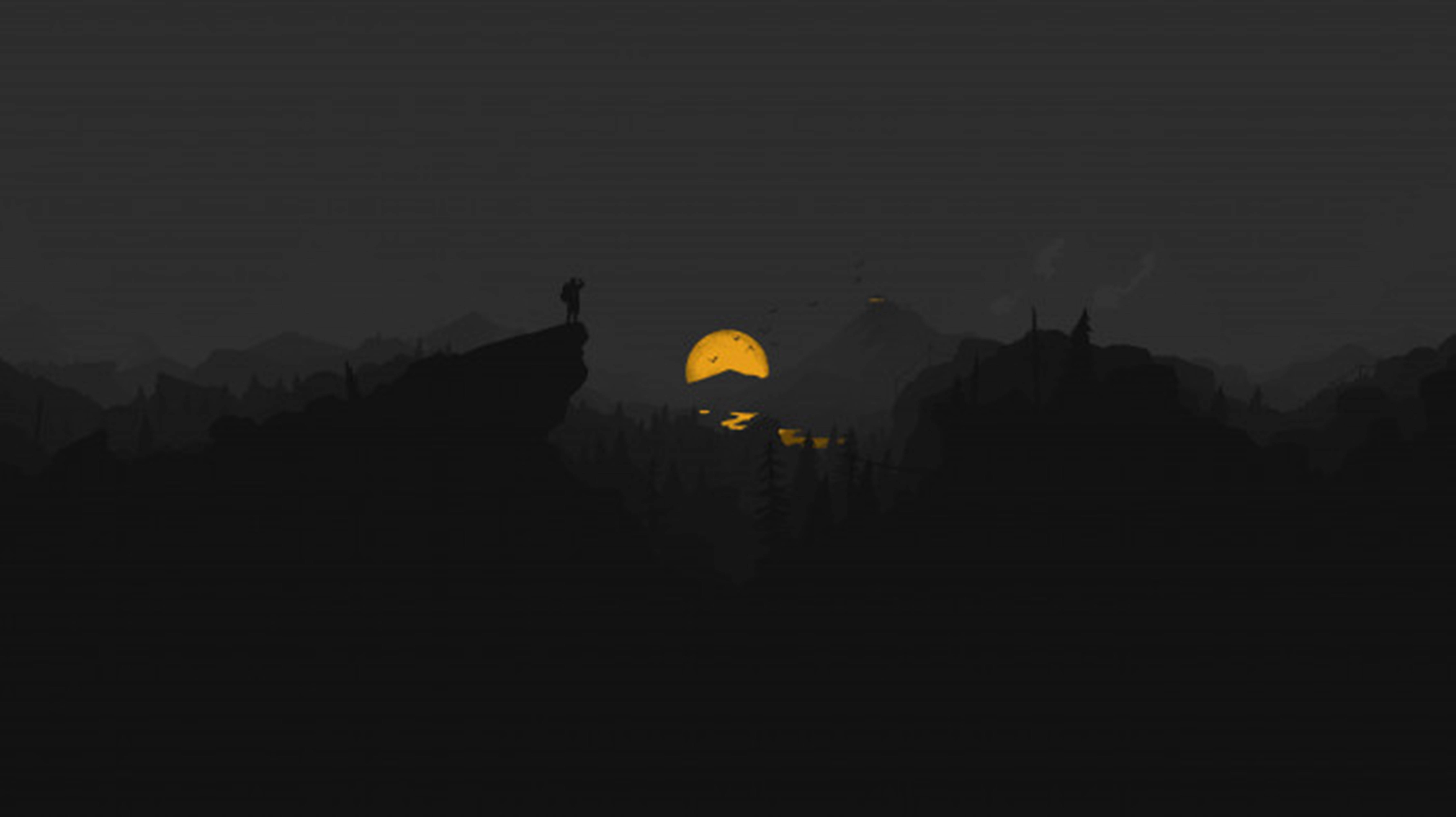 4K Firewatch Lună Galbenă Râu Fundal