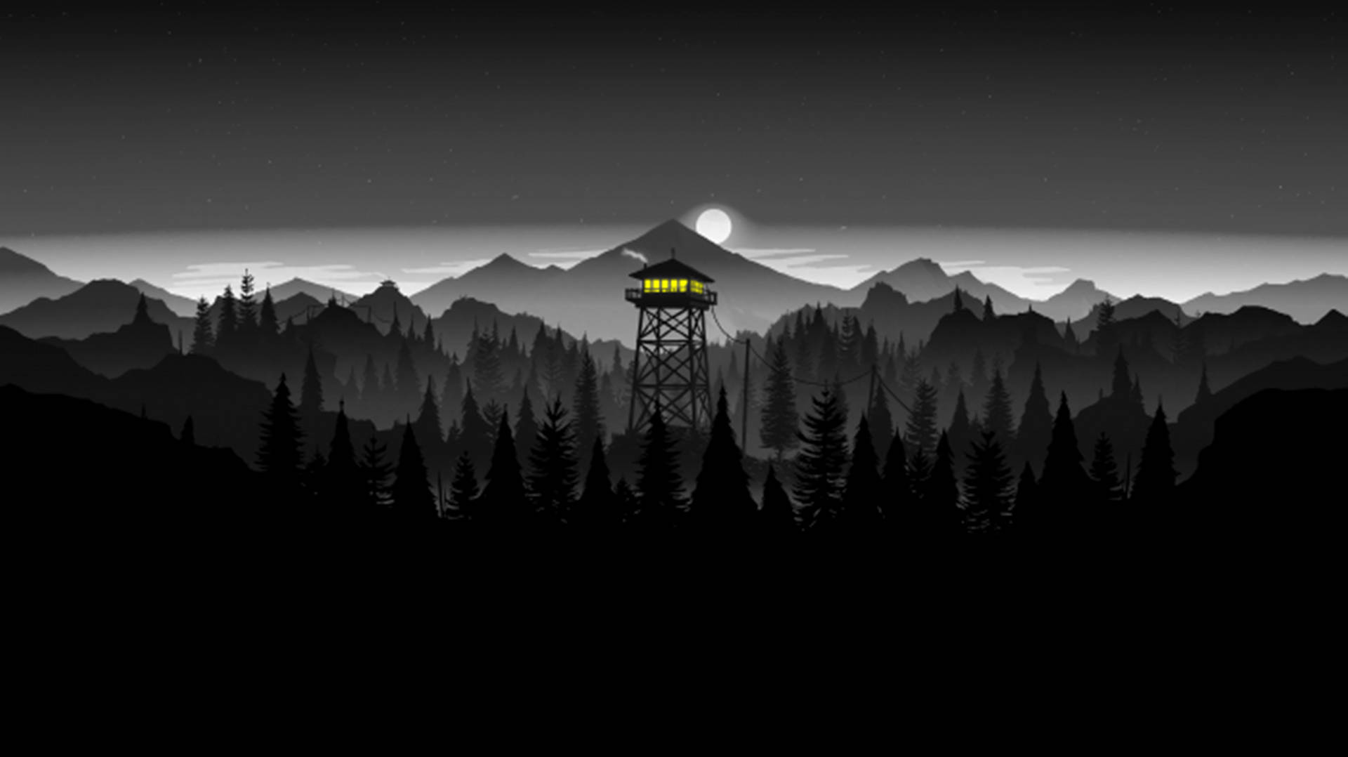 4K Firewatch Munți Negri și Păduri Fundal