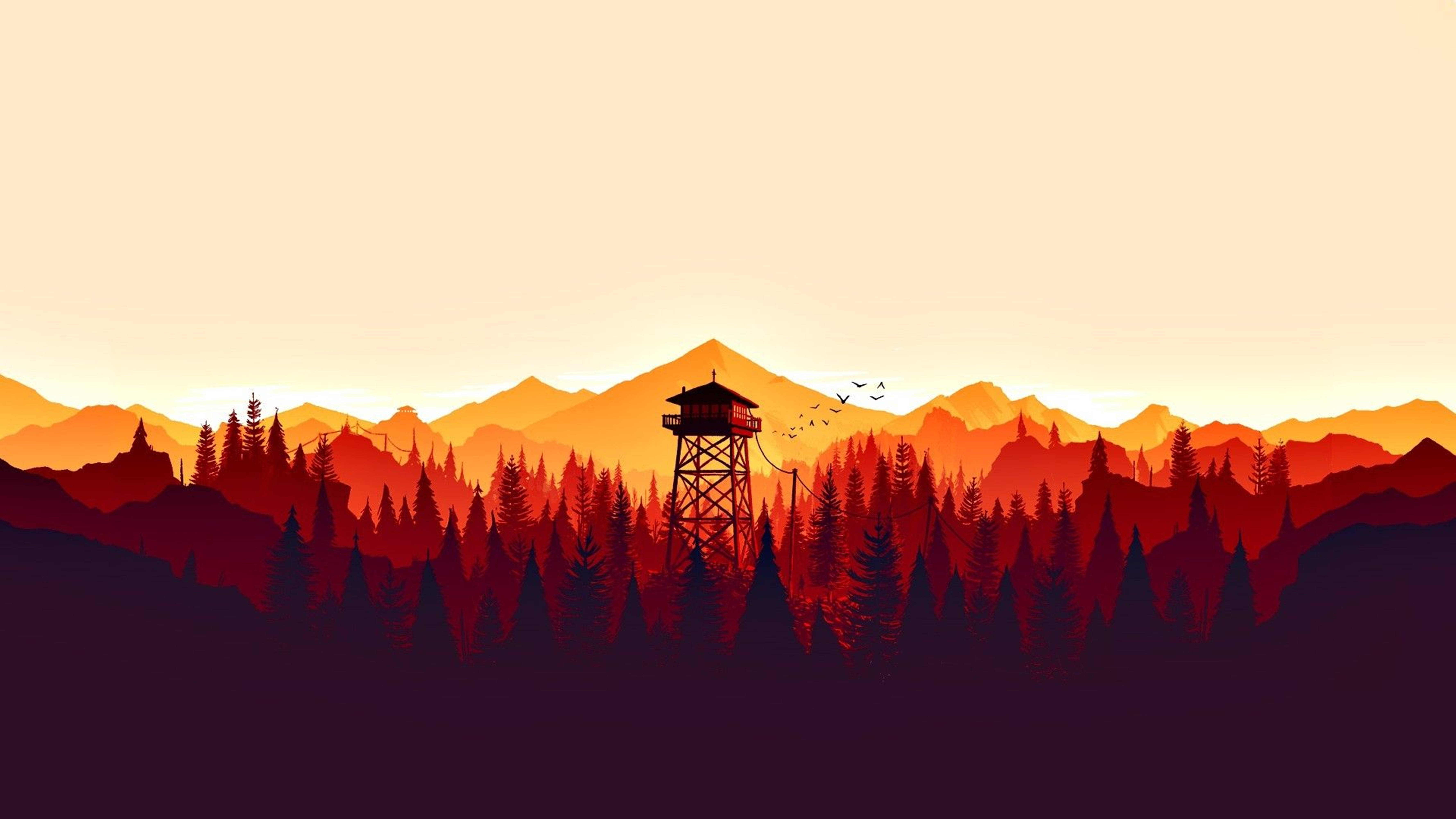 4K Firewatch Munți Portocalii Vibrant Fundal