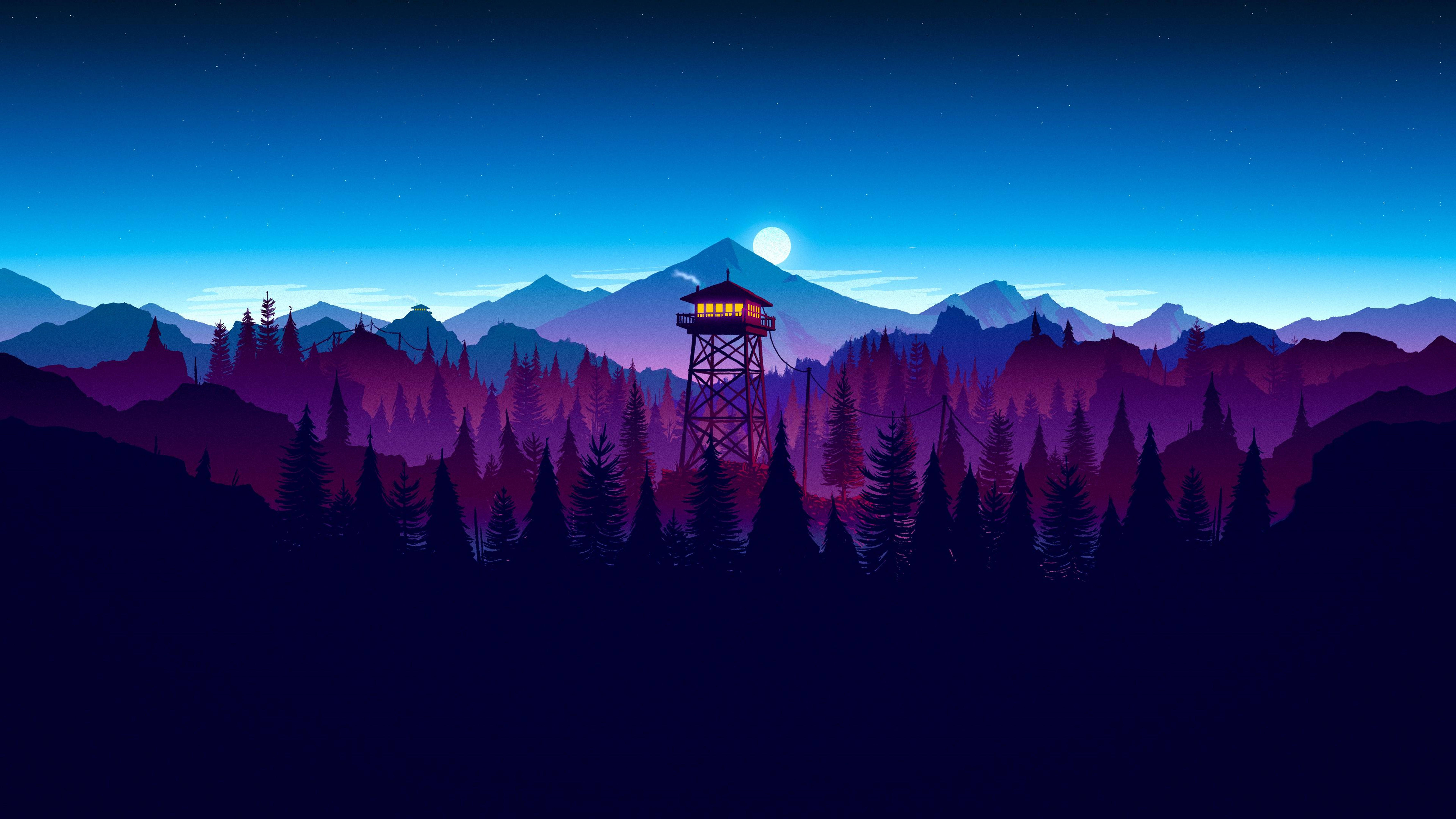 4K Firewatch Siluetă Pădure Mov Fundal
