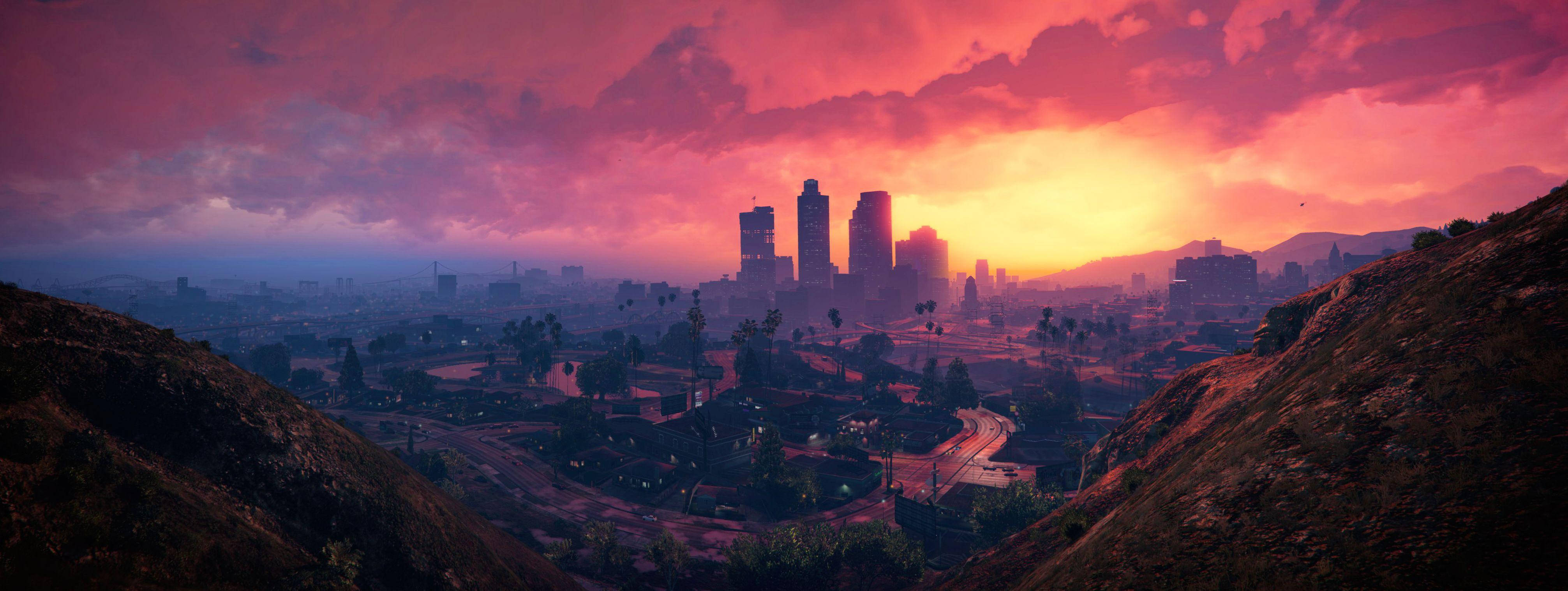 4K GTA 5 Los Santos – Silueta Orașului Fundal