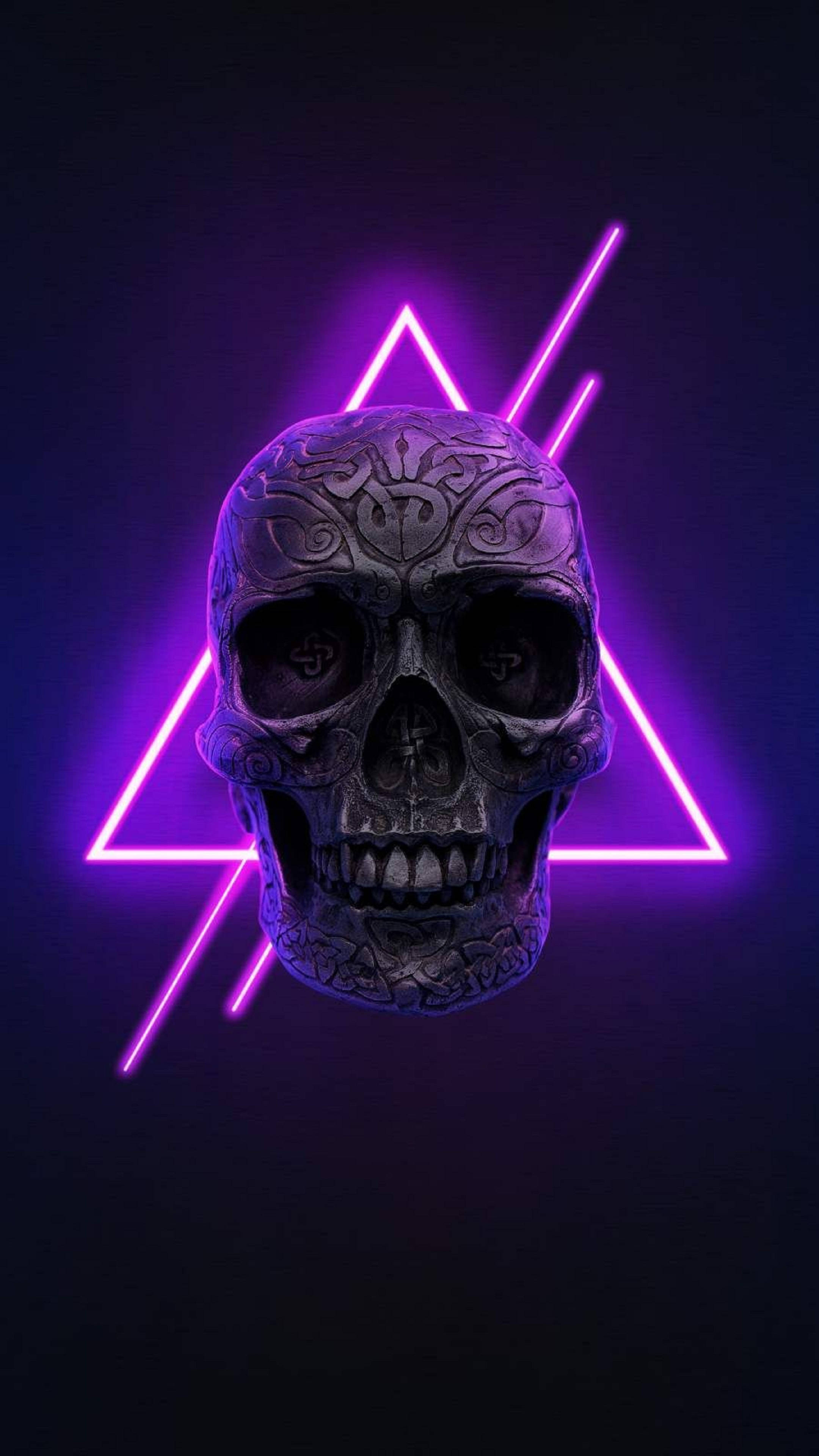 4K Neon iPhone Craniu Sculptat Fundal
