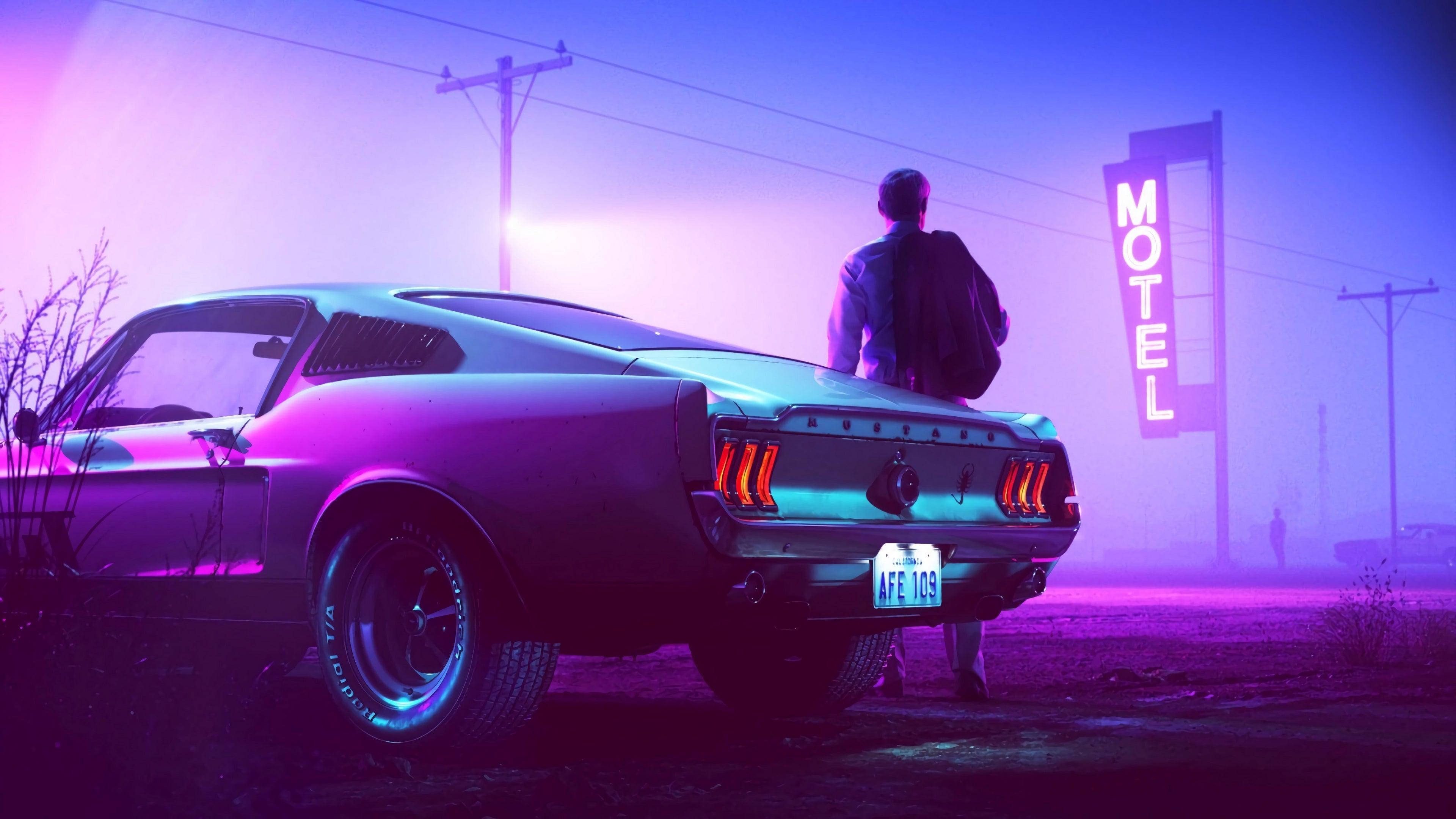 4K Ultra HD Mustang Neon Mov Fundal