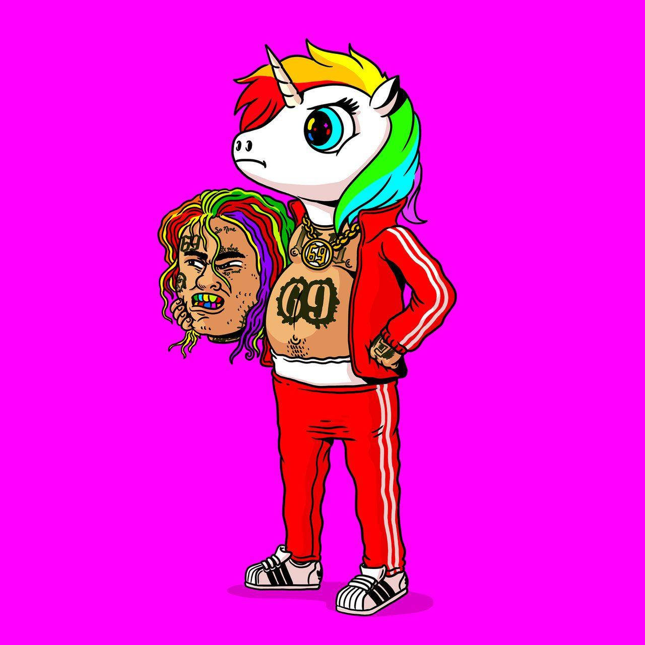 6ix9ine cu Unicorn Curcubeu Fundal