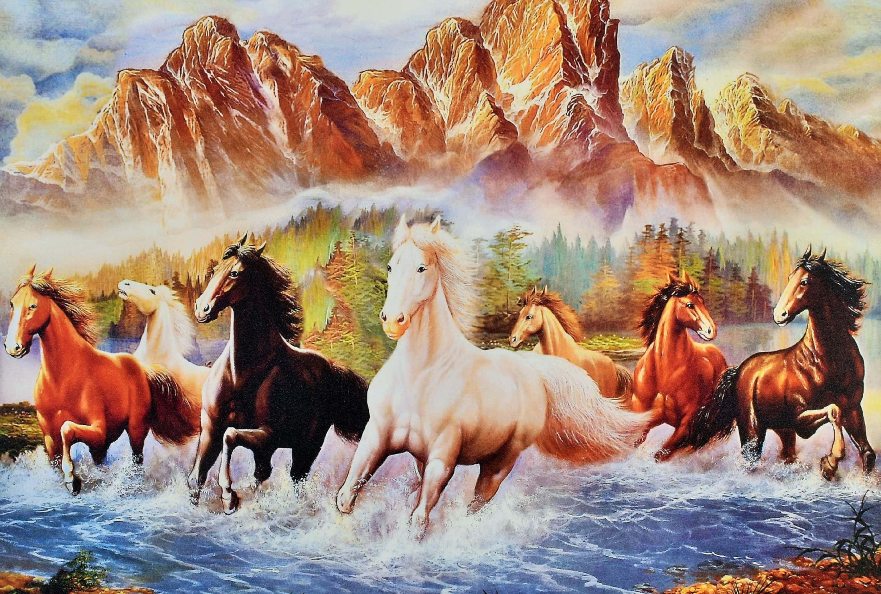7 Cai Mergând prin Râu Fundal