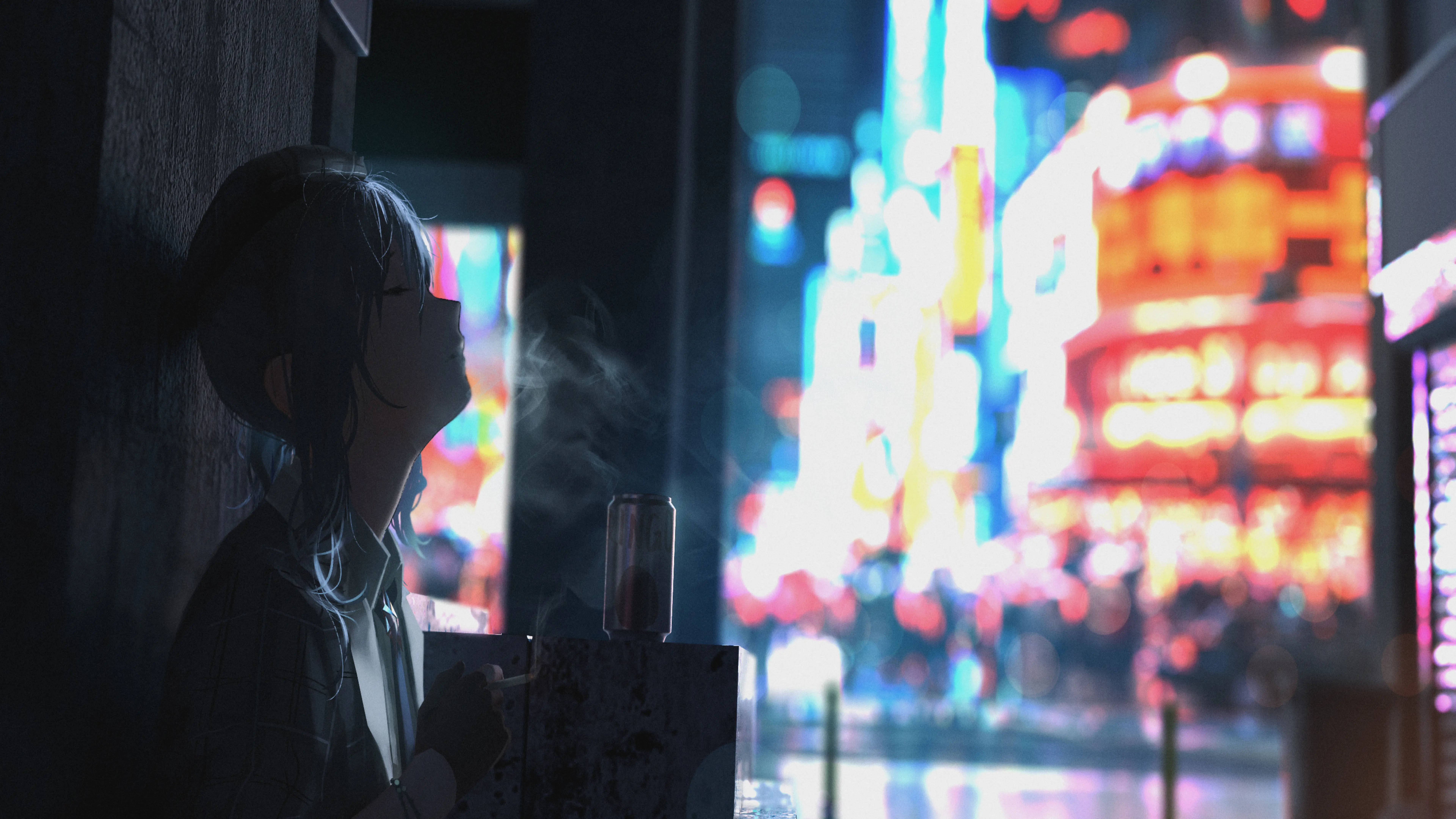 8K Anime Suisei Fumând Fundal