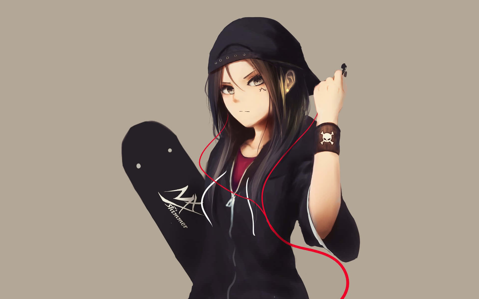 Această fată anime stilată poartă un hanorac cool. Fundal