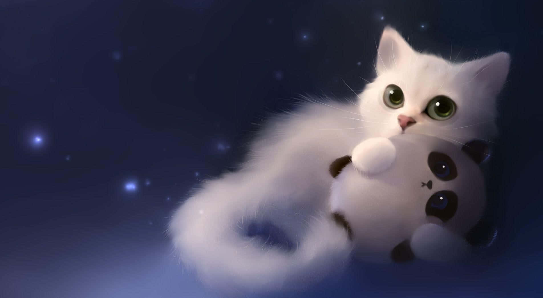 Această pisică anime este gata să exploreze aventuri alături de tine Fundal
