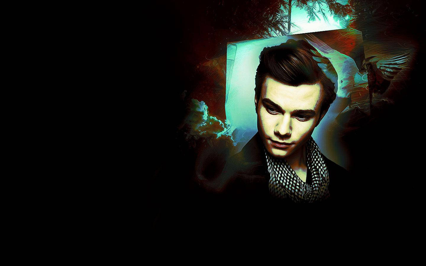 Actorul Chris Colfer în iluminare dramatică Fundal