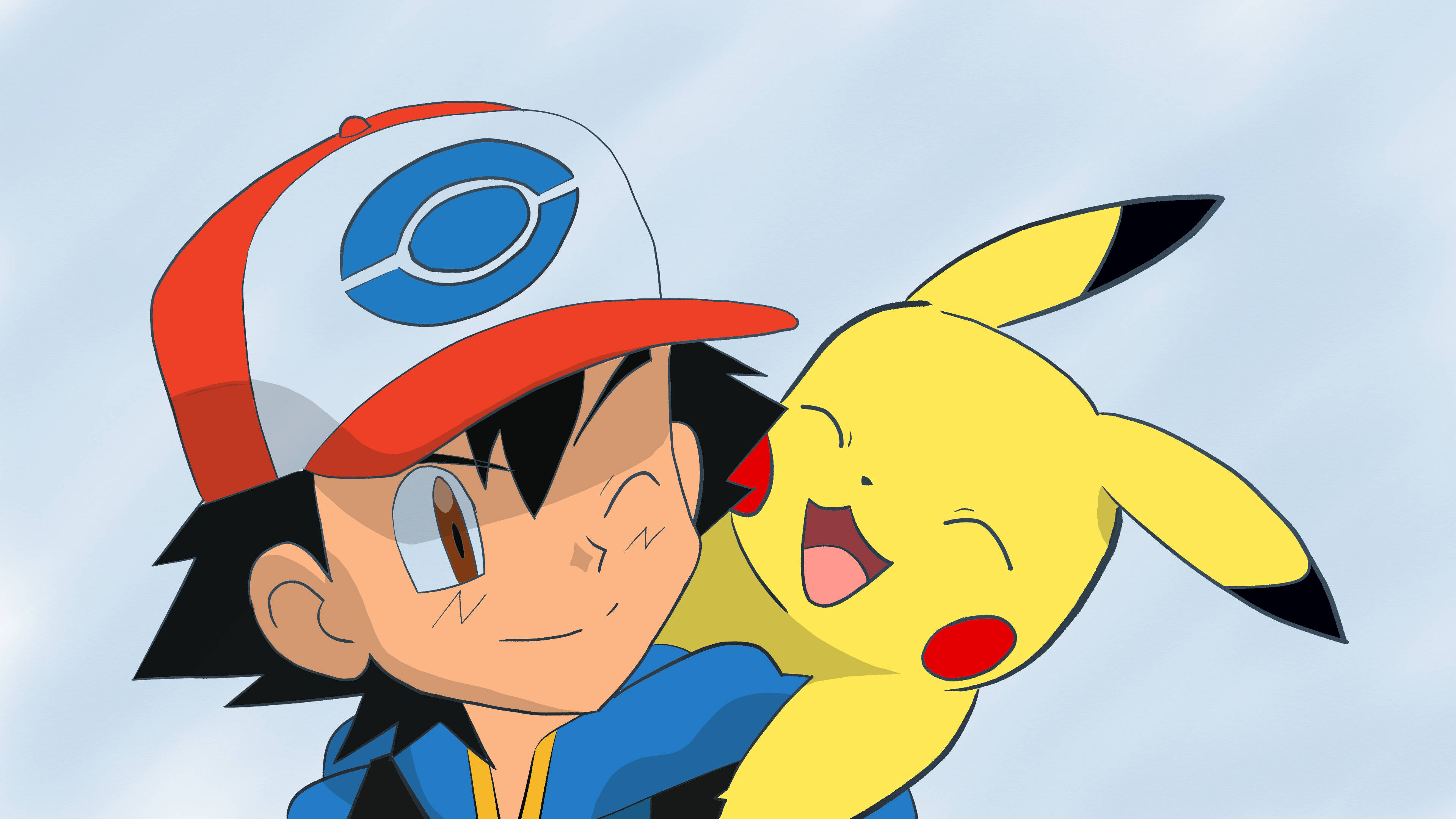 Adorabilul Ash și Pikachu 4K Fundal