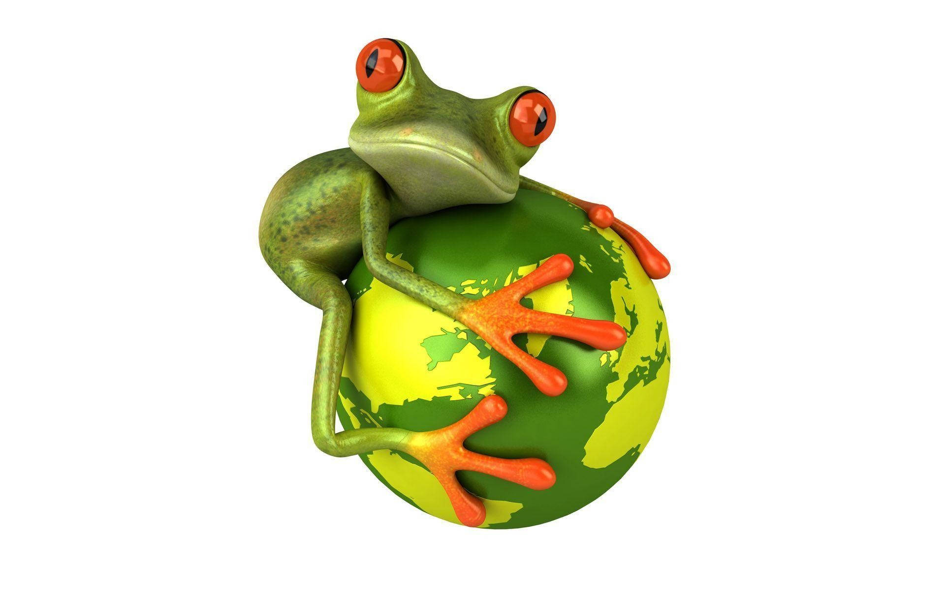 Adorabil Kawaii Broscuță Îmbrățișând o Planetă Verde Fundal