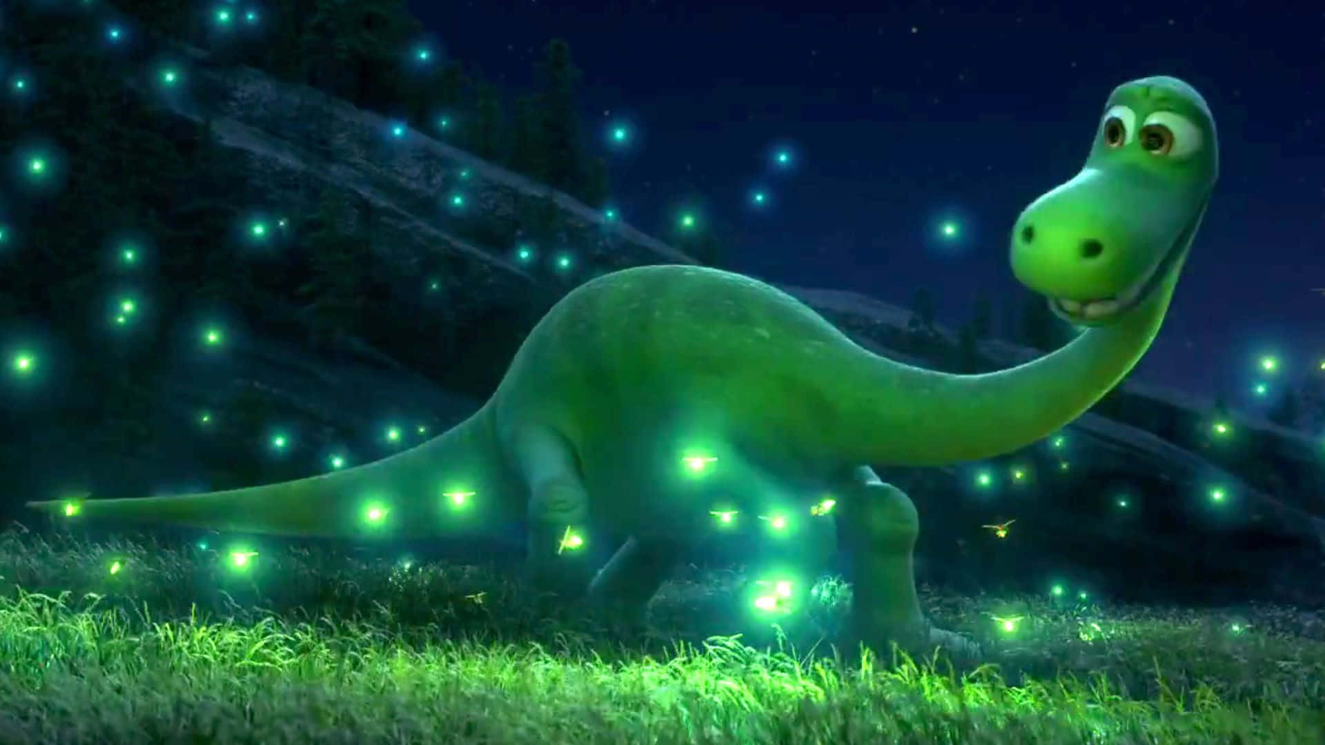 Adorabil pui de dinozaur hoinărind prin pădurea luxuriantă Fundal