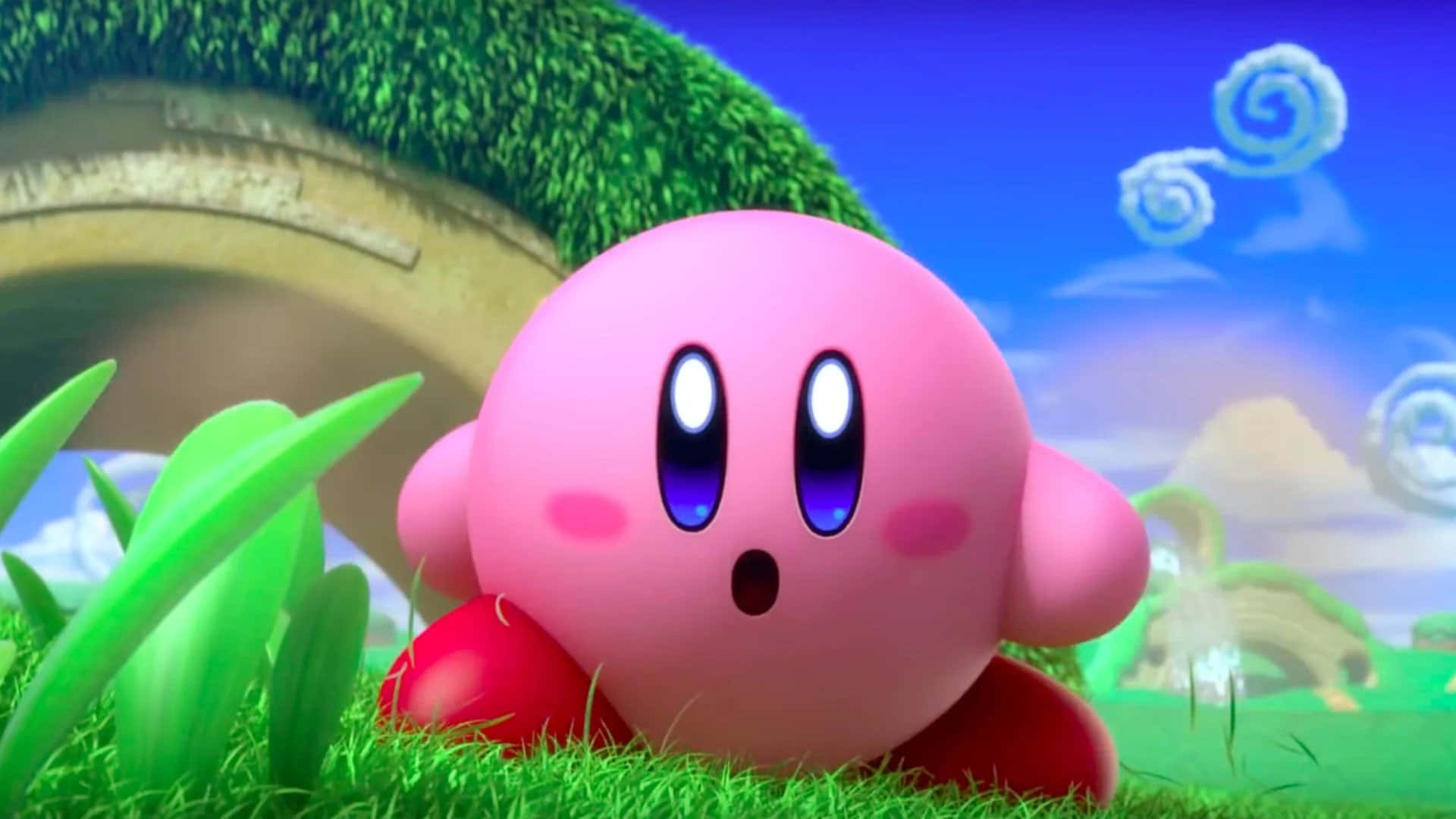 Adorabilul Kirby Roz Explorând Lumea Fundal