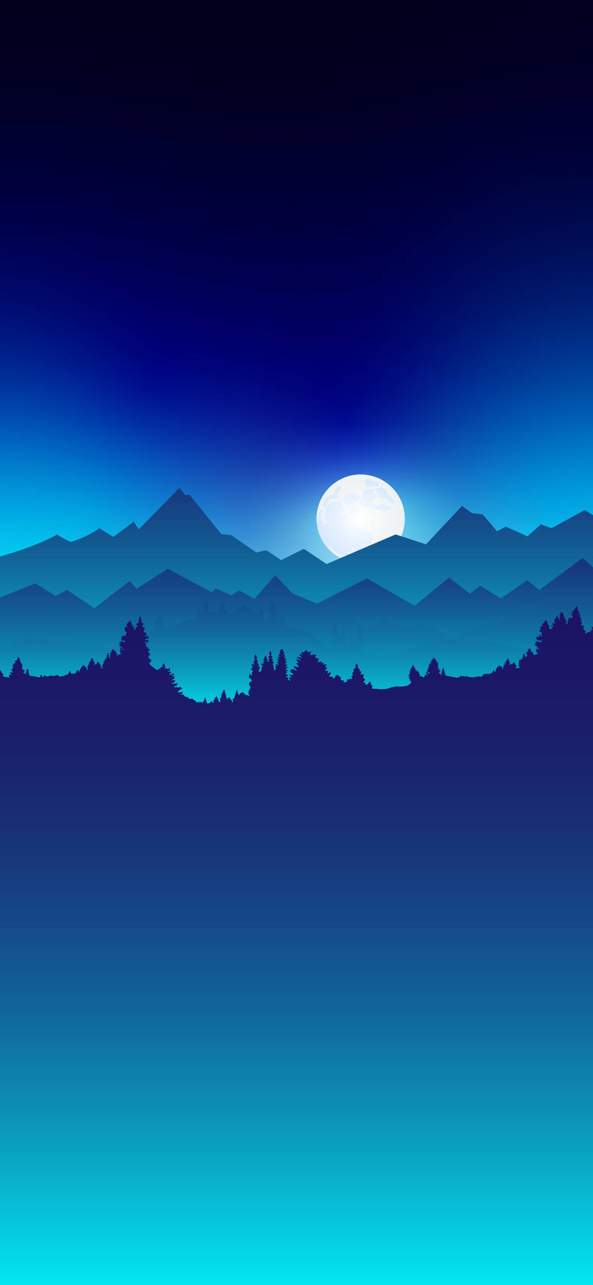 Aesthetic Blue Mountain Moon Digital Fundal
