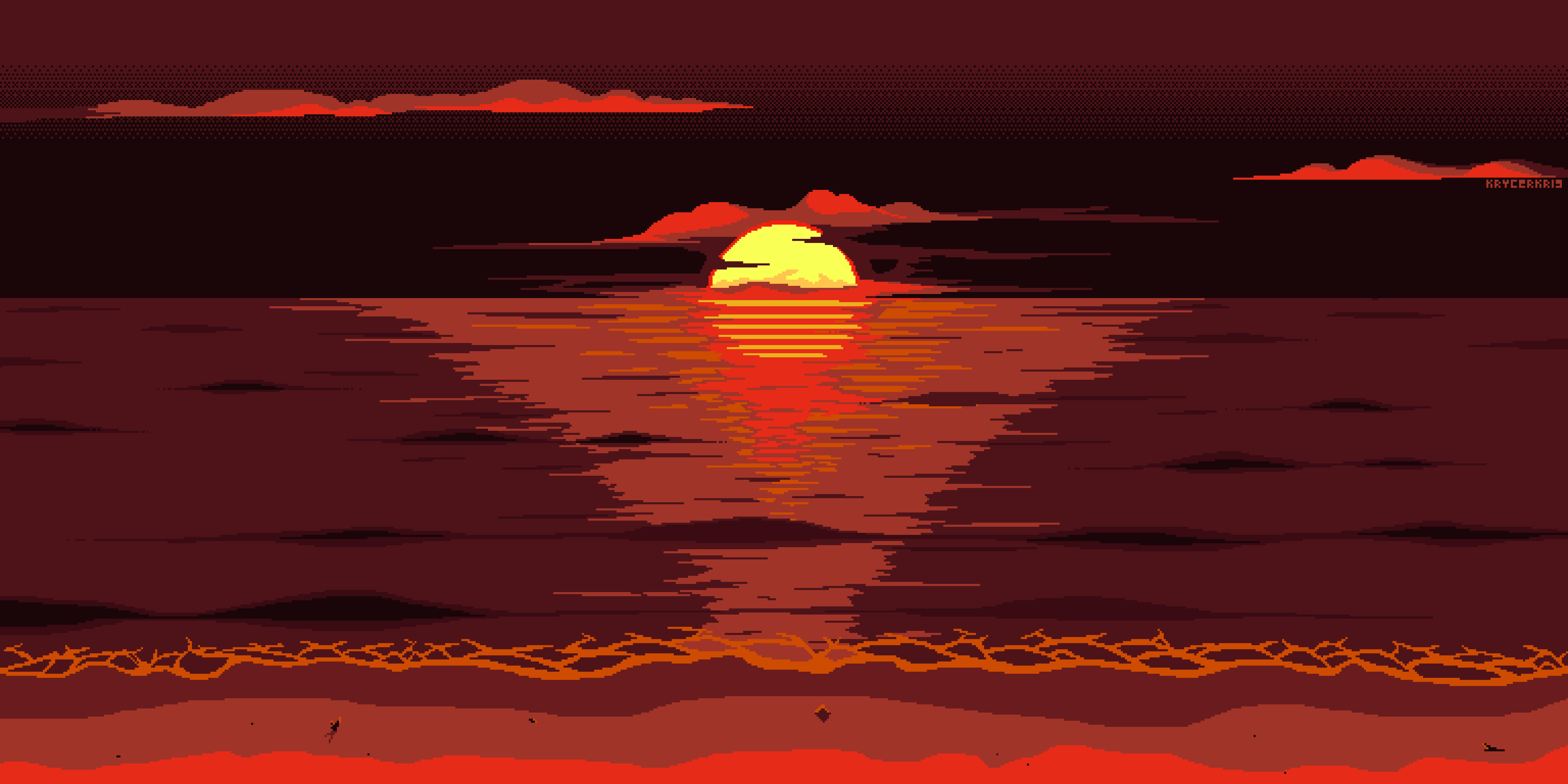 Aesthetic Pixel Art al unui Apus de Soare pe Plajă Fundal