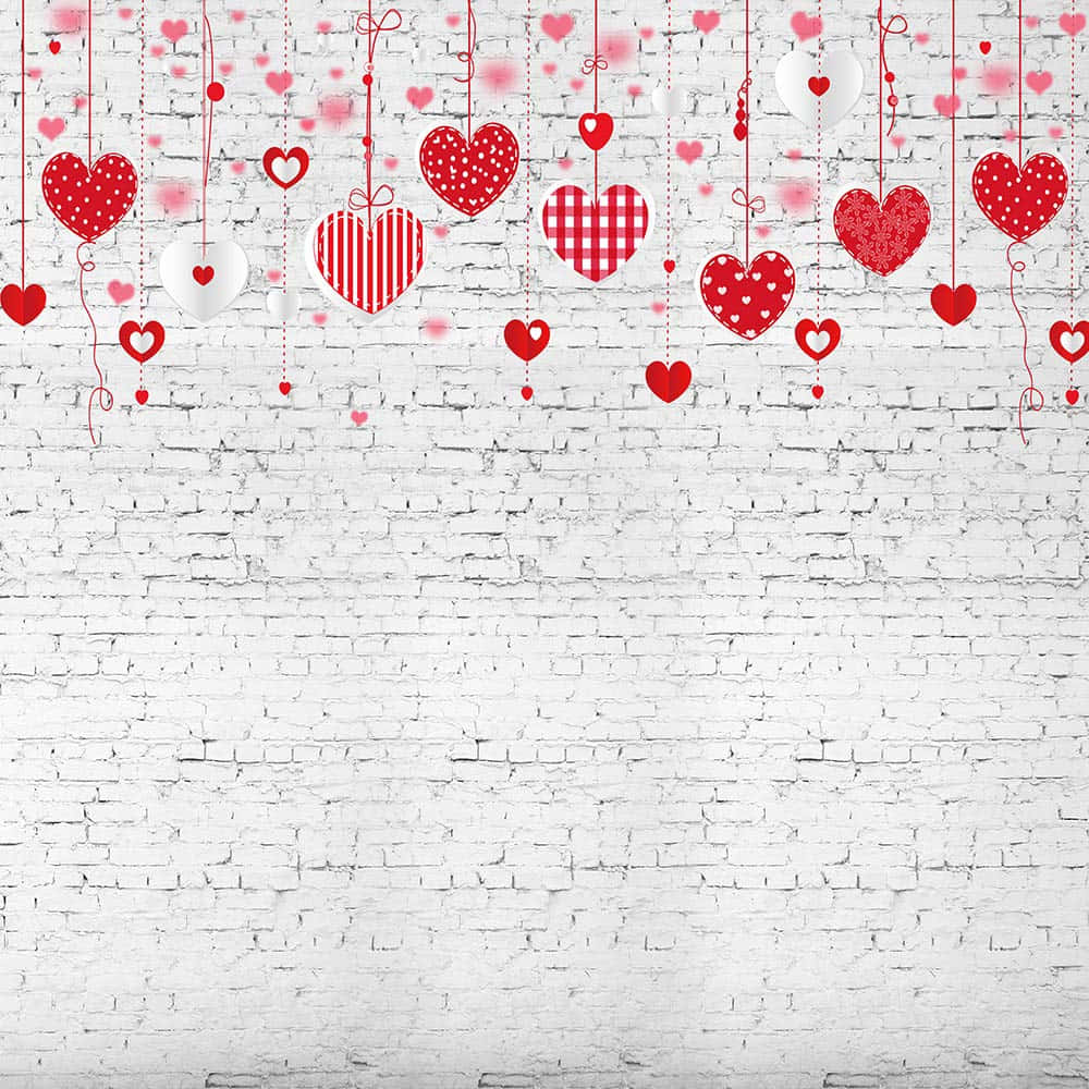 Afiș cu inimioare roșii drăguțe de Valentine's Day și pereți de cărămidă Fundal