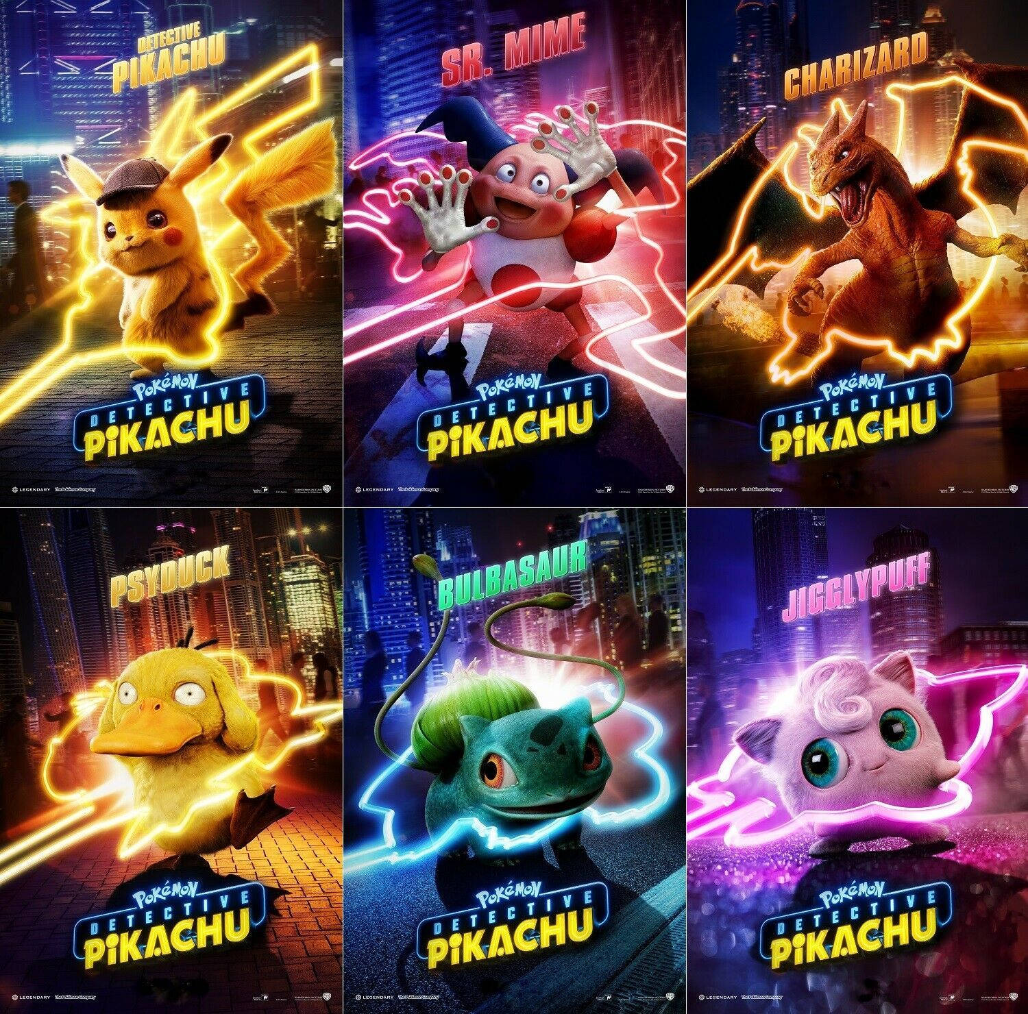 Afișe diferite cu Pokemon din filmul Detective Pikachu Fundal