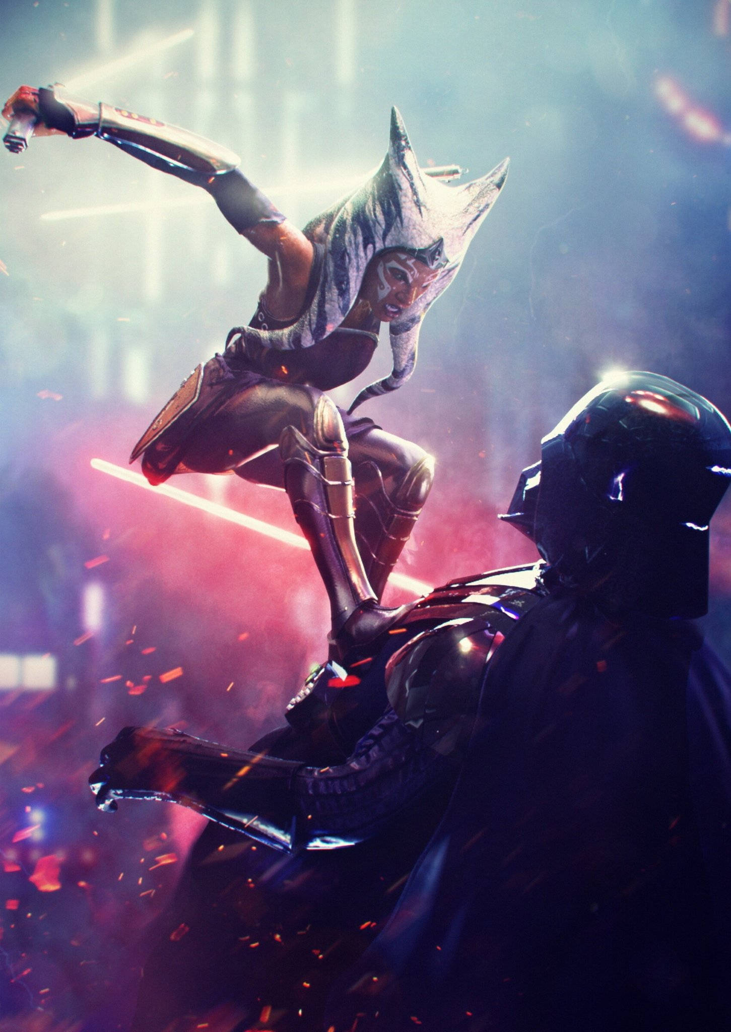 Ahsoka Tano Sărind Asupra Unui Inamic Fundal