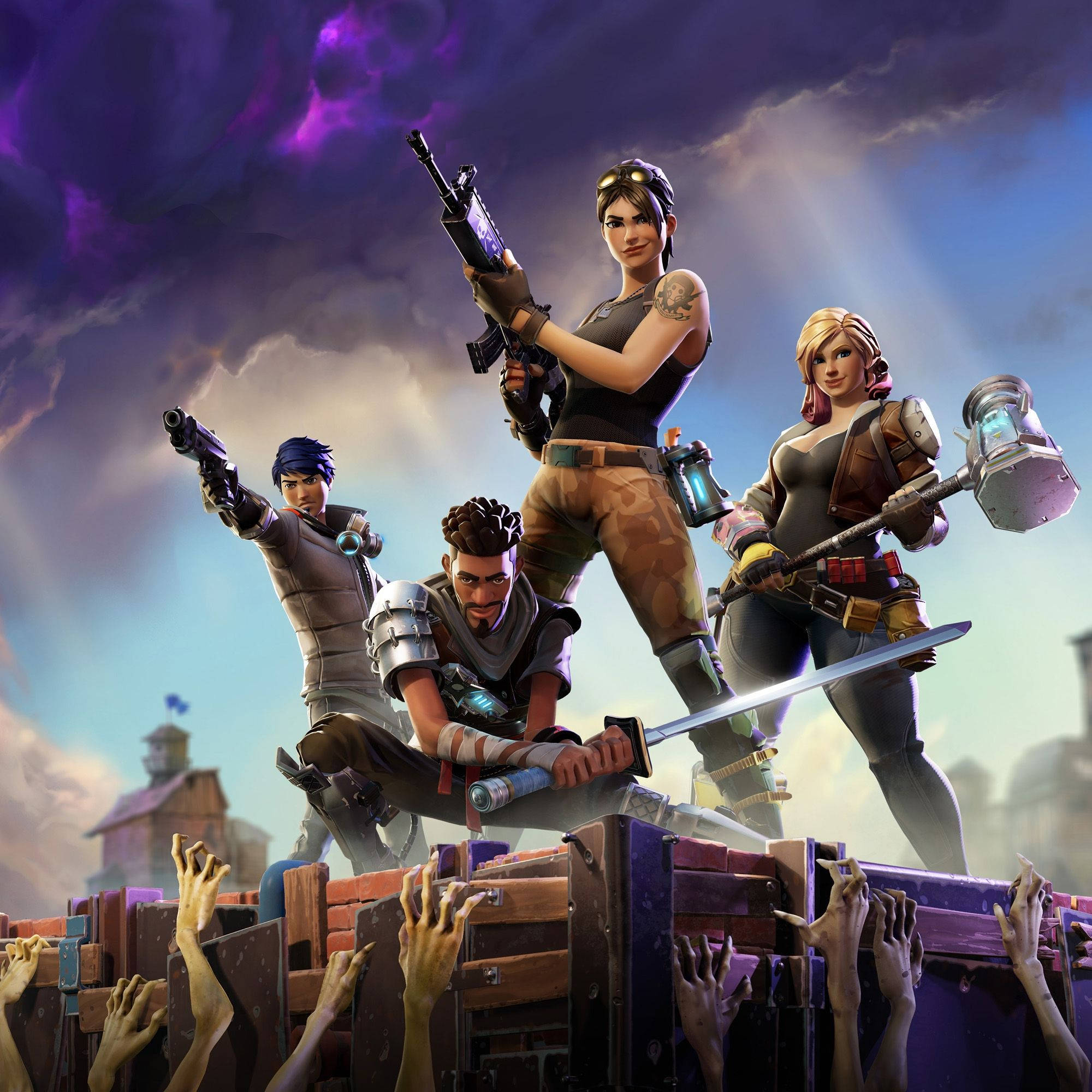 Alătură-te celor patru supraviețuitori pe câmpurile de luptă din Fortnite! Fundal
