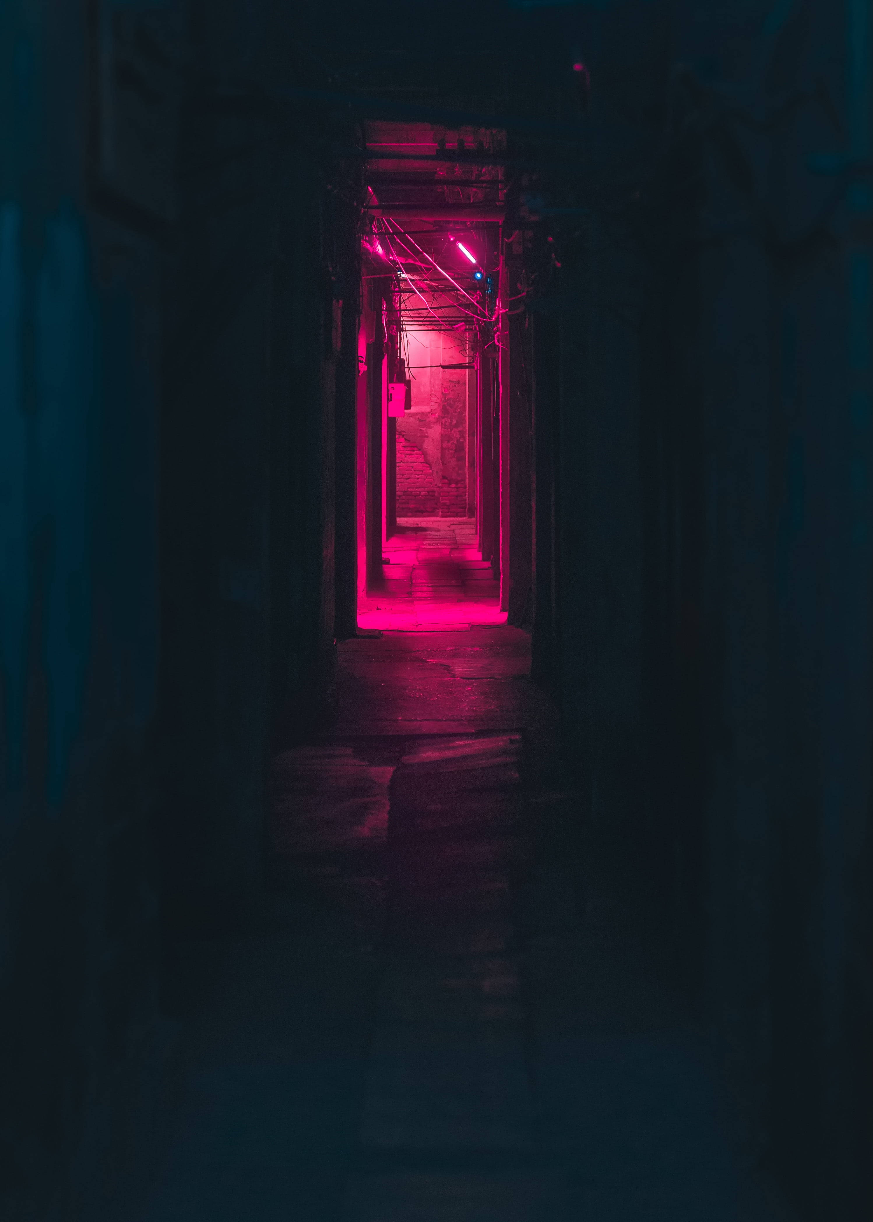 Aleea întunecată cu neon roz Fundal