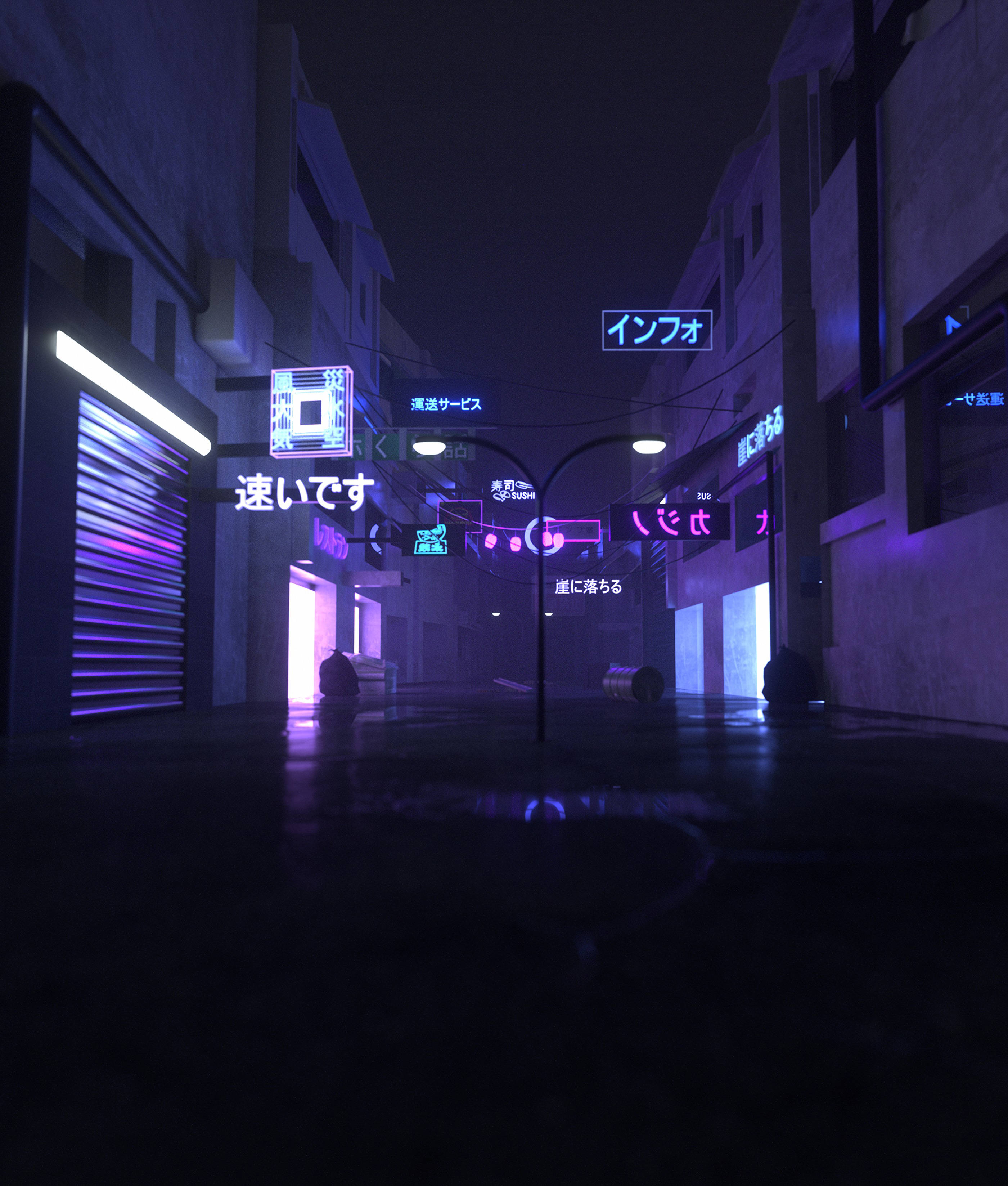 Aleea Japonia Oraș Neon Fundal