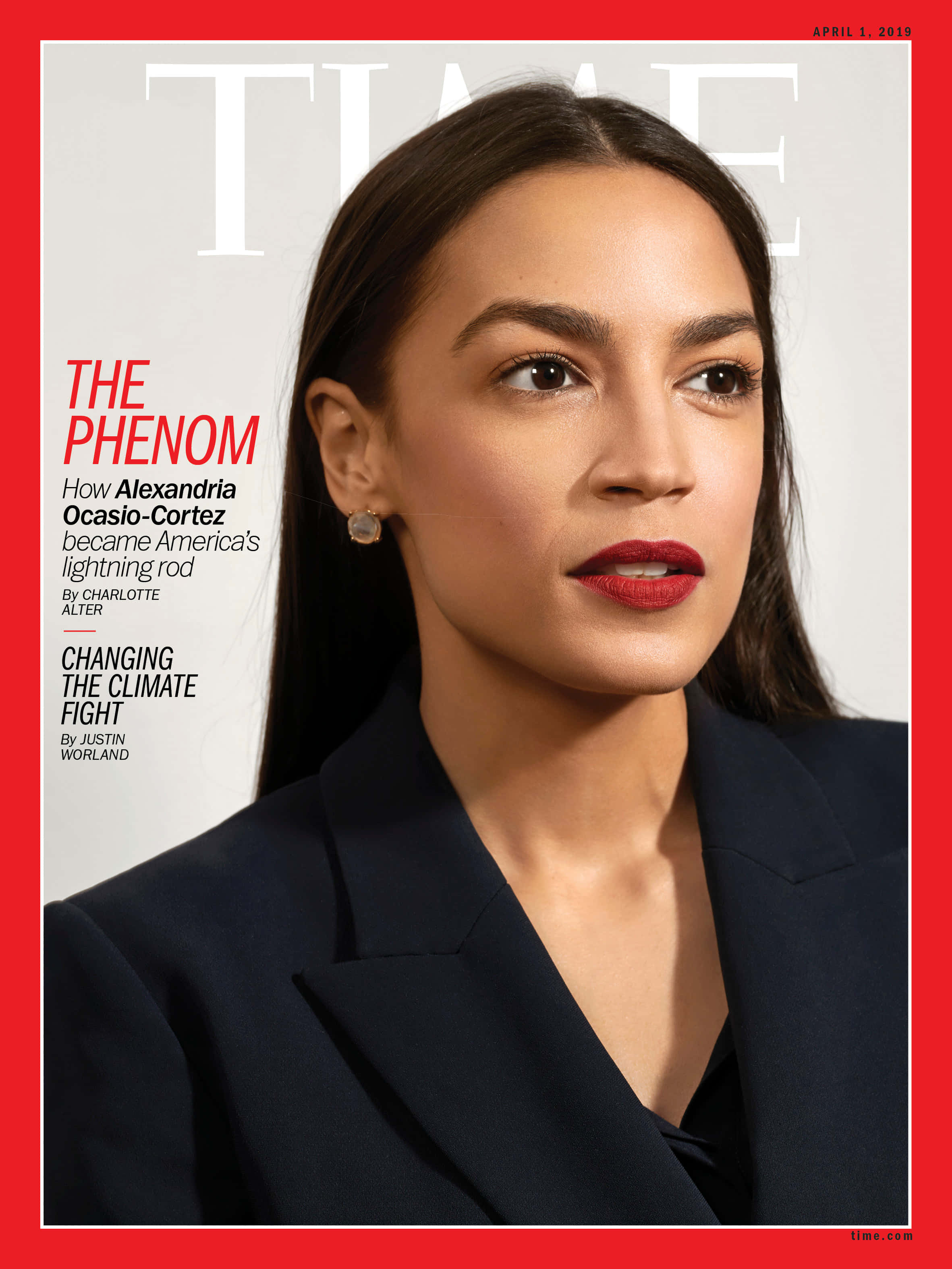 Alexandria Ocasio-Cortez pe coperta revistei Time Fundal