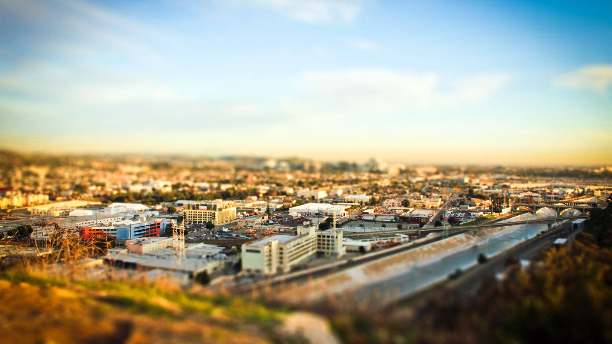 Amurg în Los Angeles cu efect Tilt-Shift Fundal