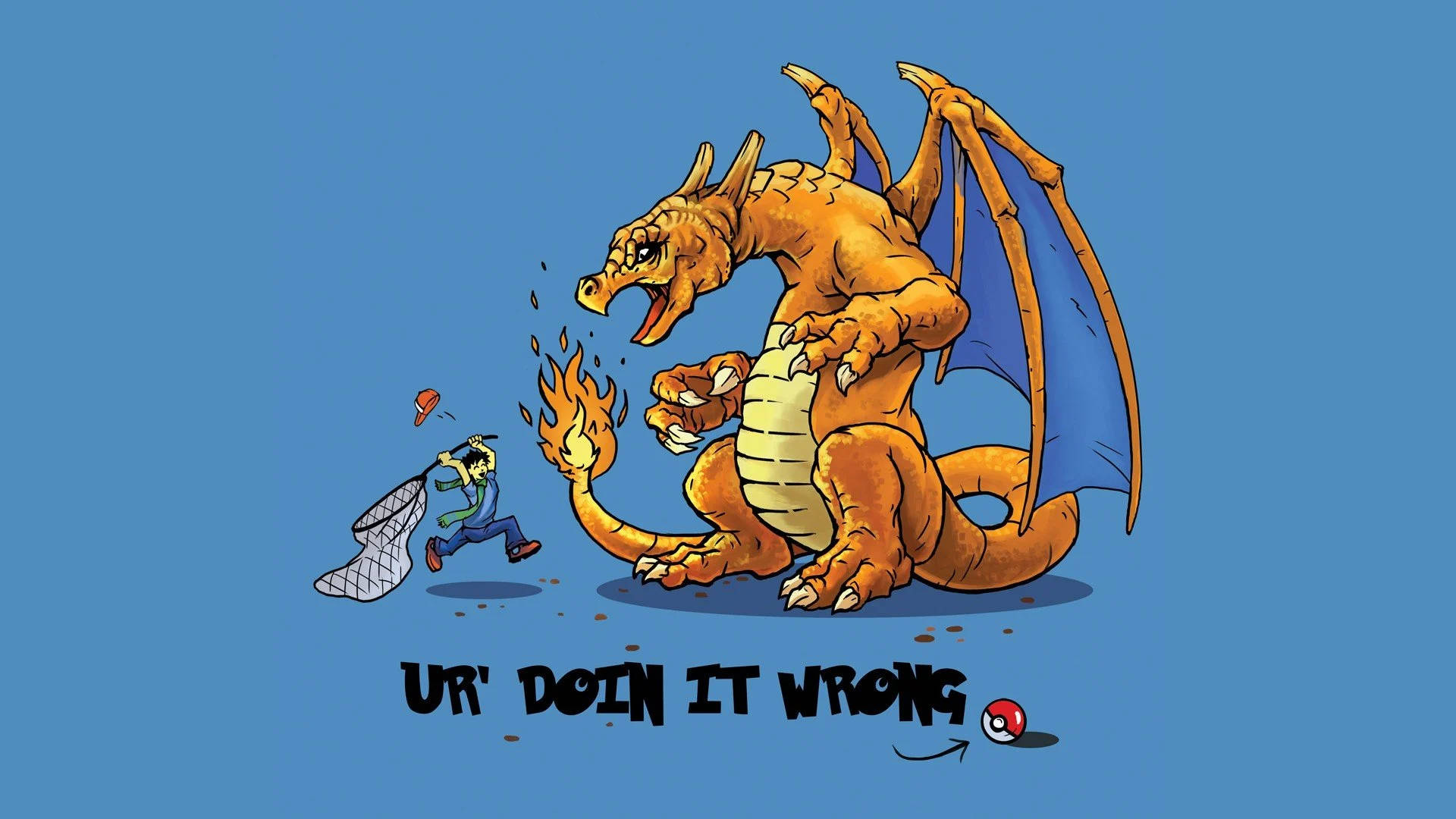 Amuzant Anime Pokemon Prinzând Charizard Fundal
