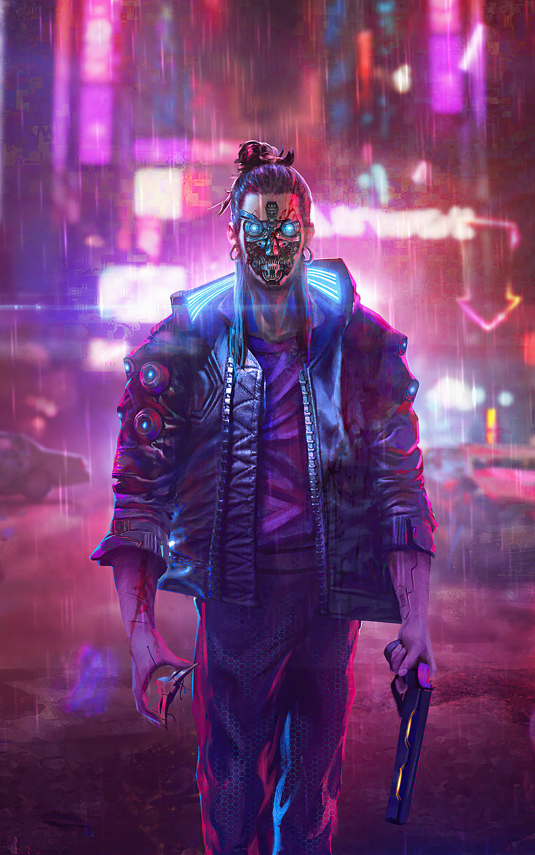Android Mercenar Cyberpunk Masculin Fundal