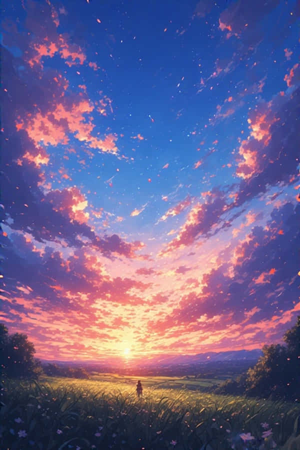 Anime Apus Rural Peisaj Visător Vibrant 4K Fundal