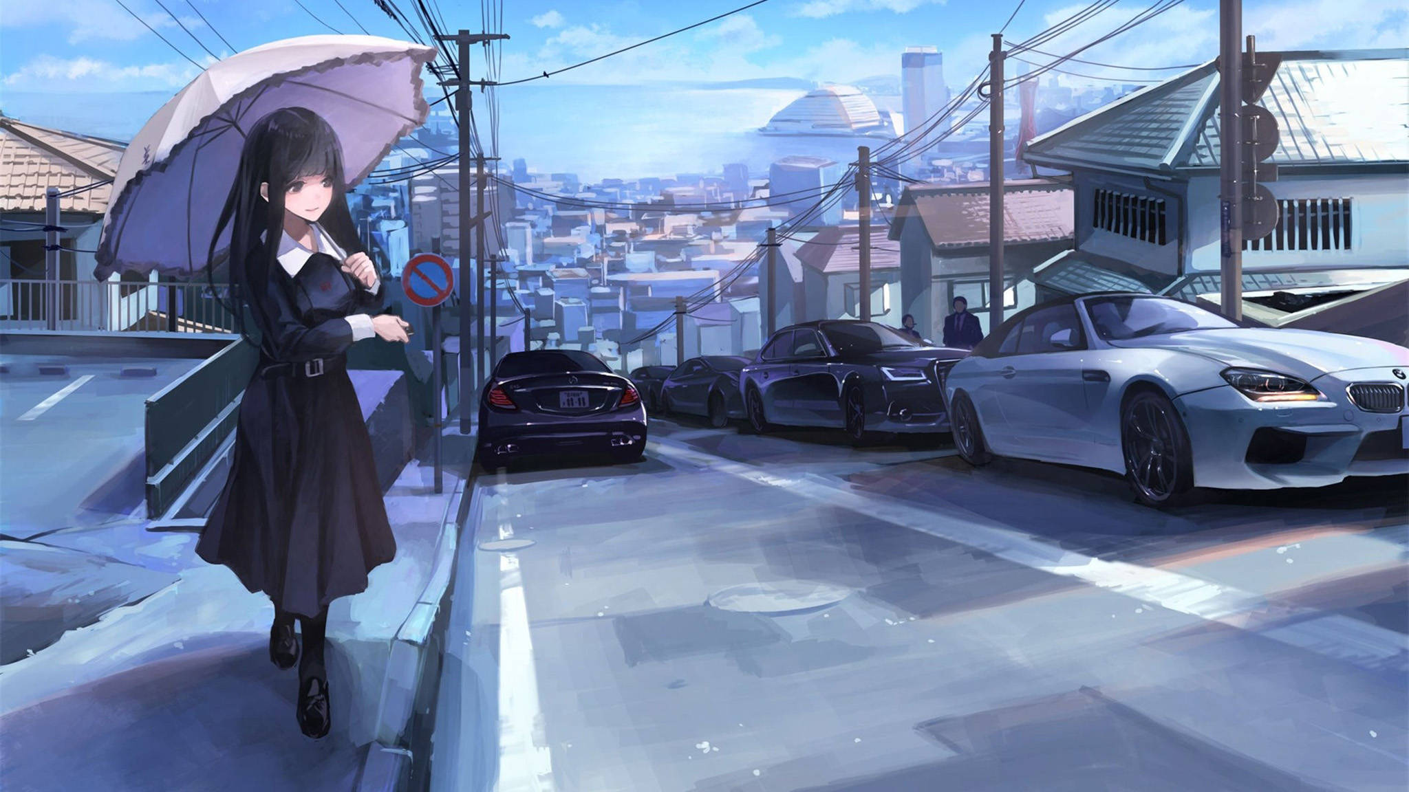 Anime Cars Deplasându-se pe Străzile Nopții Fundal