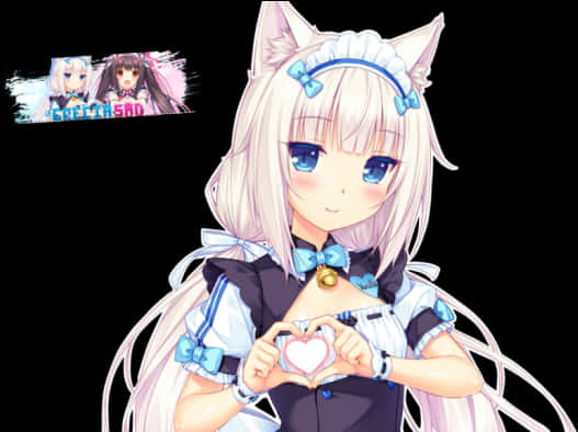 Anime Catgirl Gest Inimă Fundal