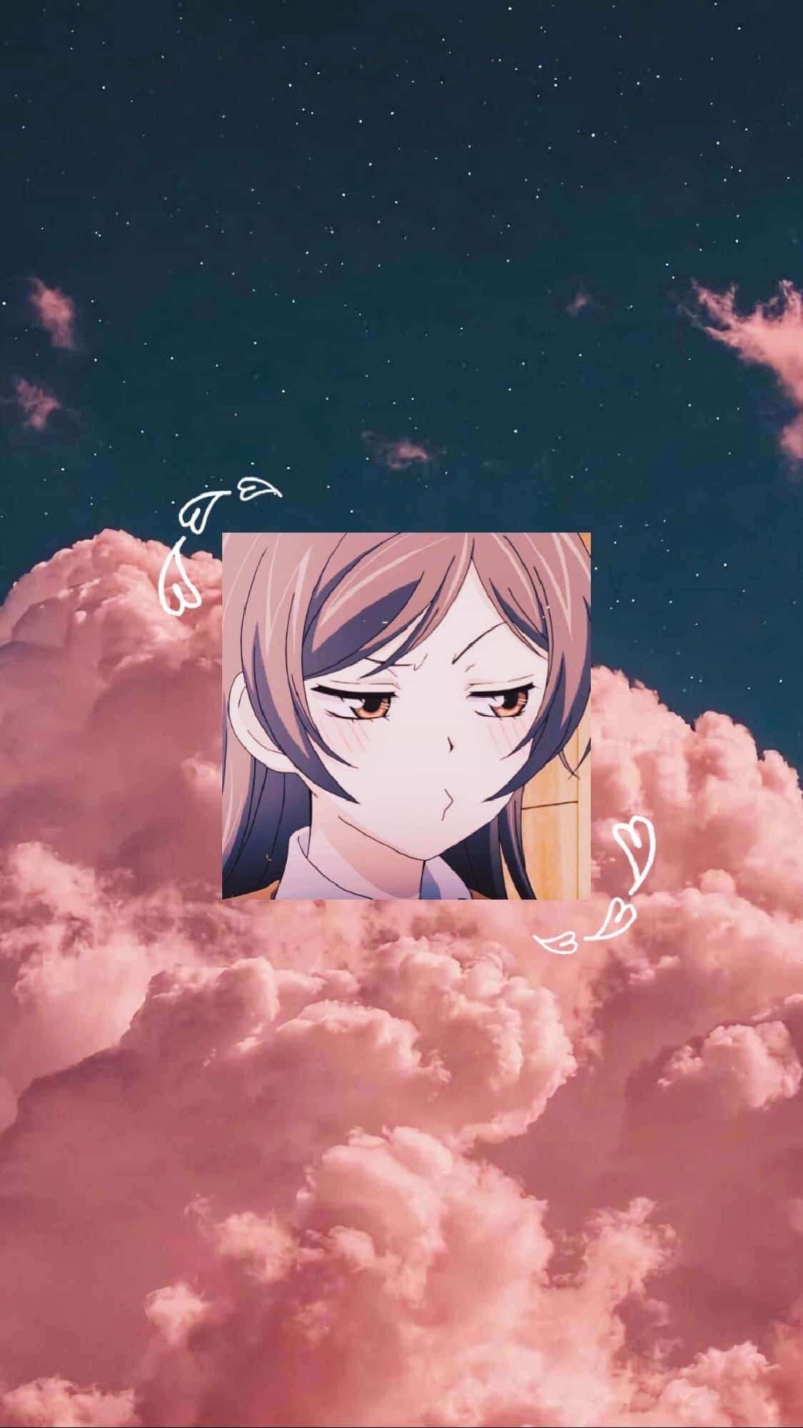 Anime Estetic Drăguț cu Norii Roz Fundal