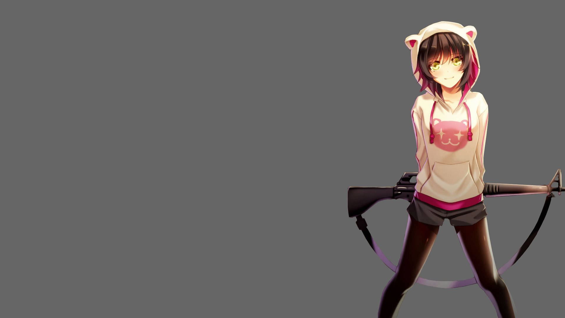Anime Girl cu Hoodie și Pușcă Fundal