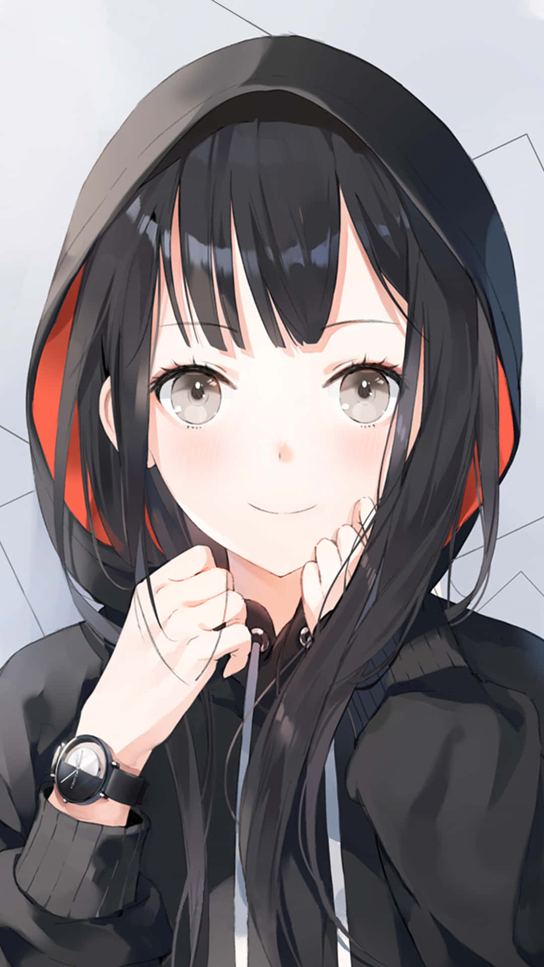 Anime Girl într-o Hoodie Stilată Fundal