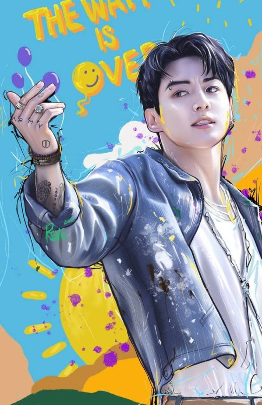 Anime Jungkook Colorat pentru Telefon Fundal